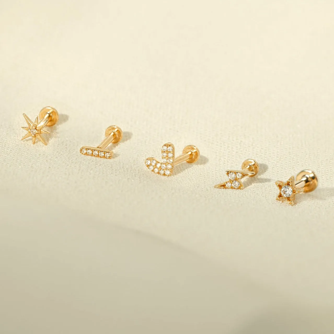 14K Solid Gold AdmireMe Diamond Flatback Earring
