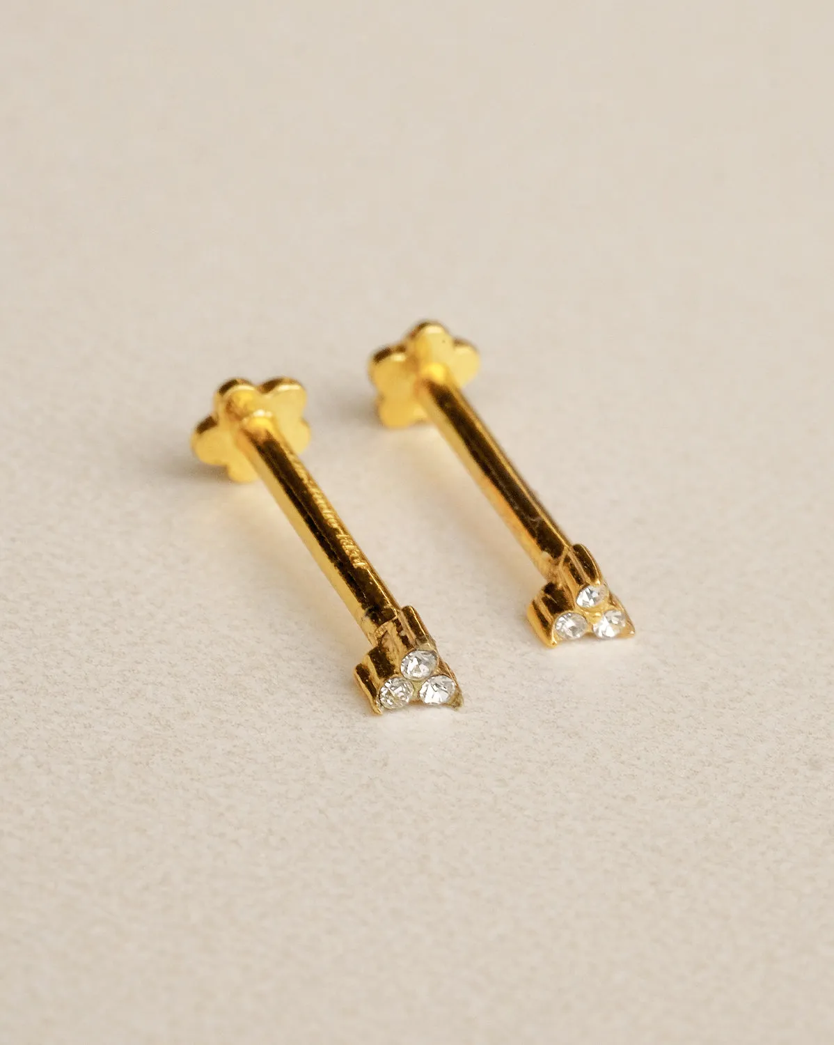 14K Solid Gold Angela Tiny Trio Stud