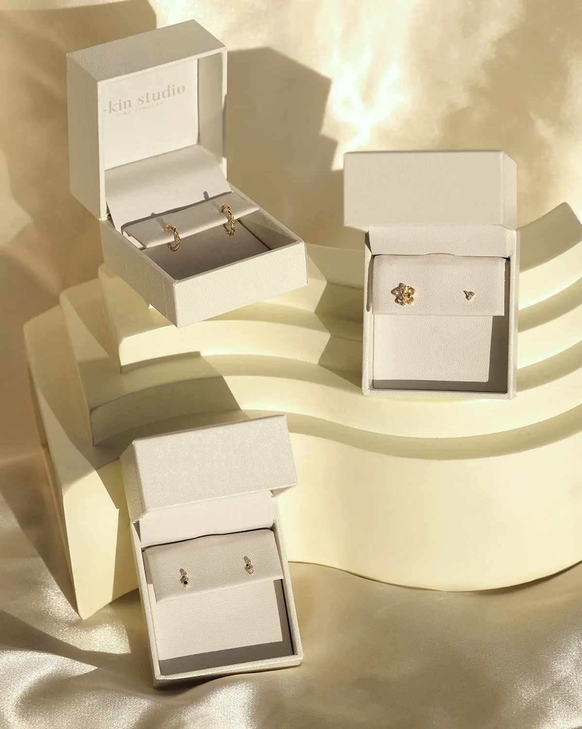14K Solid Gold Angela Tiny Trio Stud