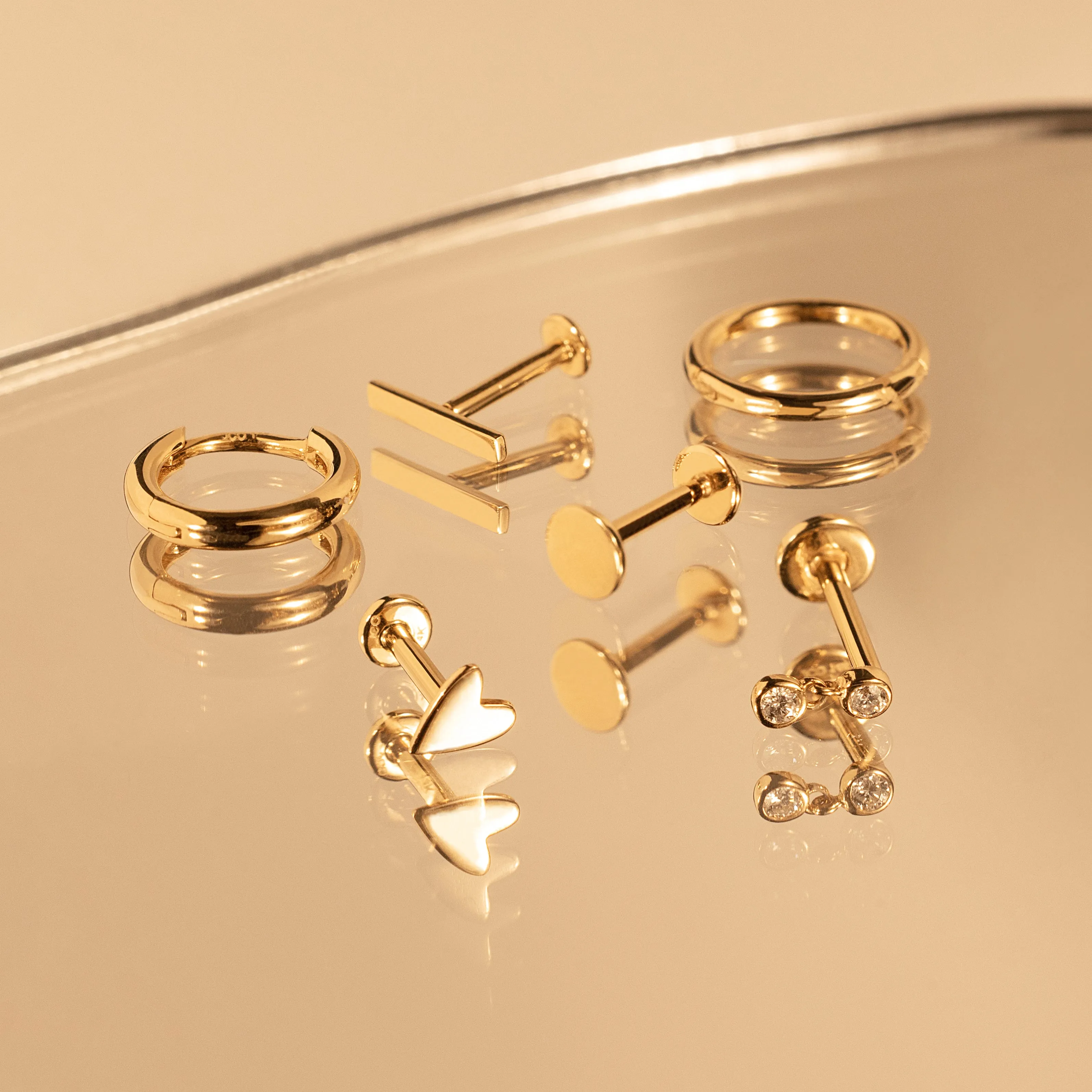 14K Solid Gold Bar Threaded Labret Earring