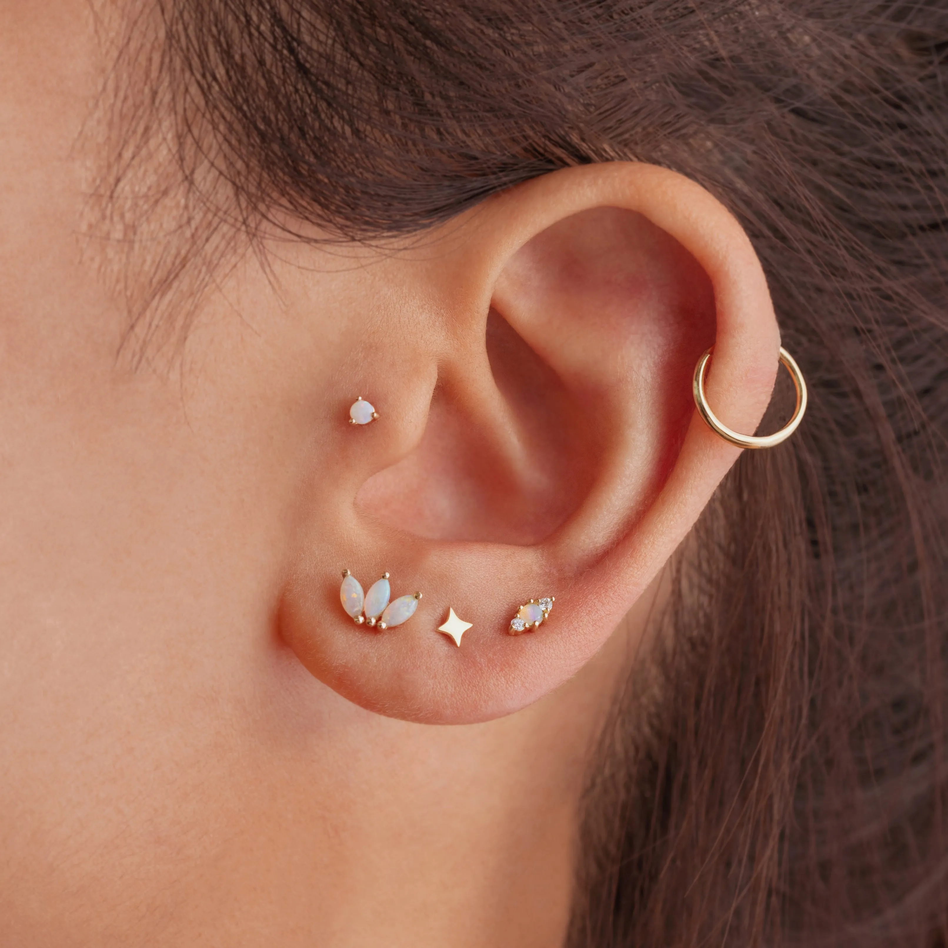 14K Solid Gold Opal Diamond Marquise Threaded Labret Earring
