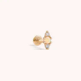 14K Solid Gold Opal Diamond Marquise Threaded Labret Earring