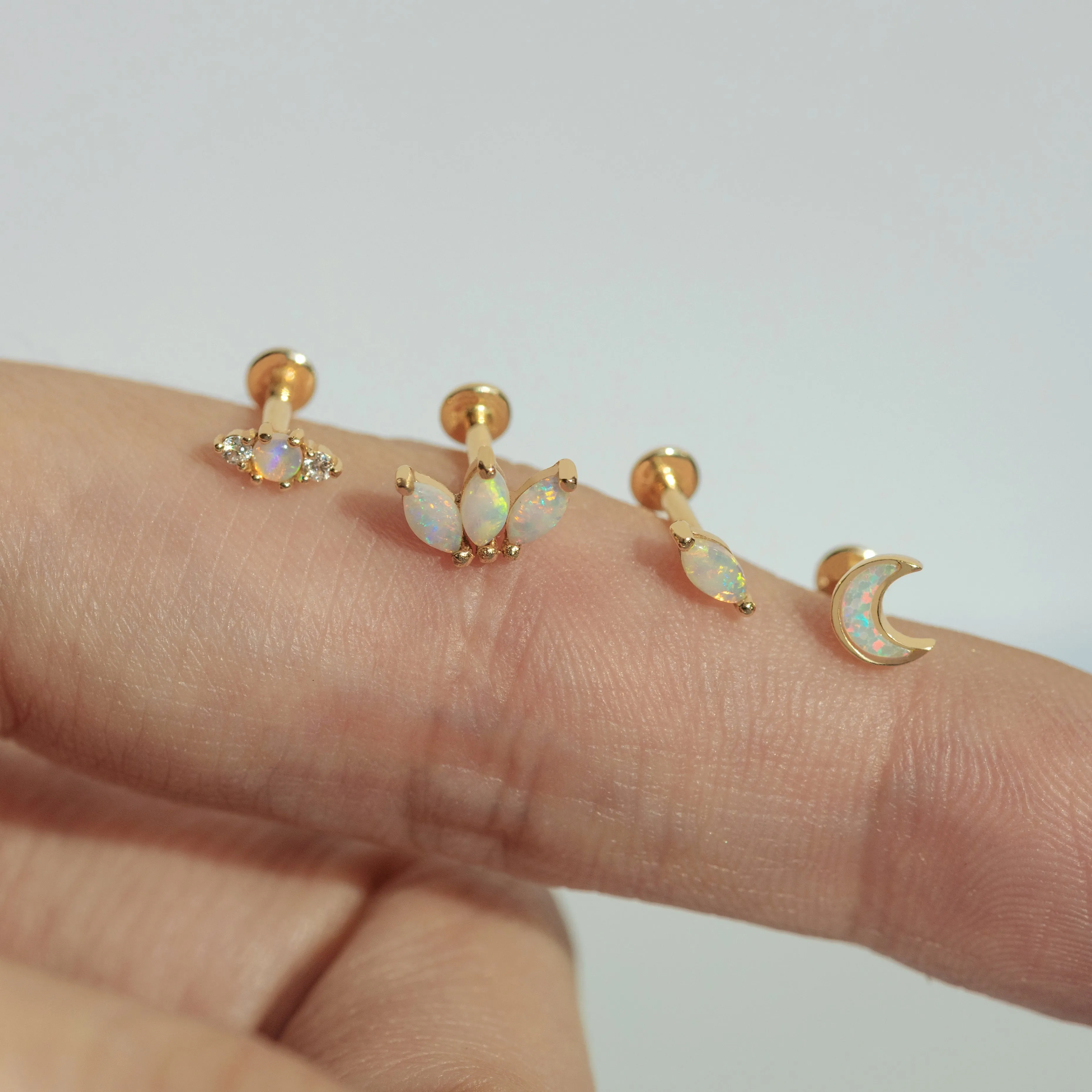 14K Solid Gold Opal Diamond Marquise Threaded Labret Earring