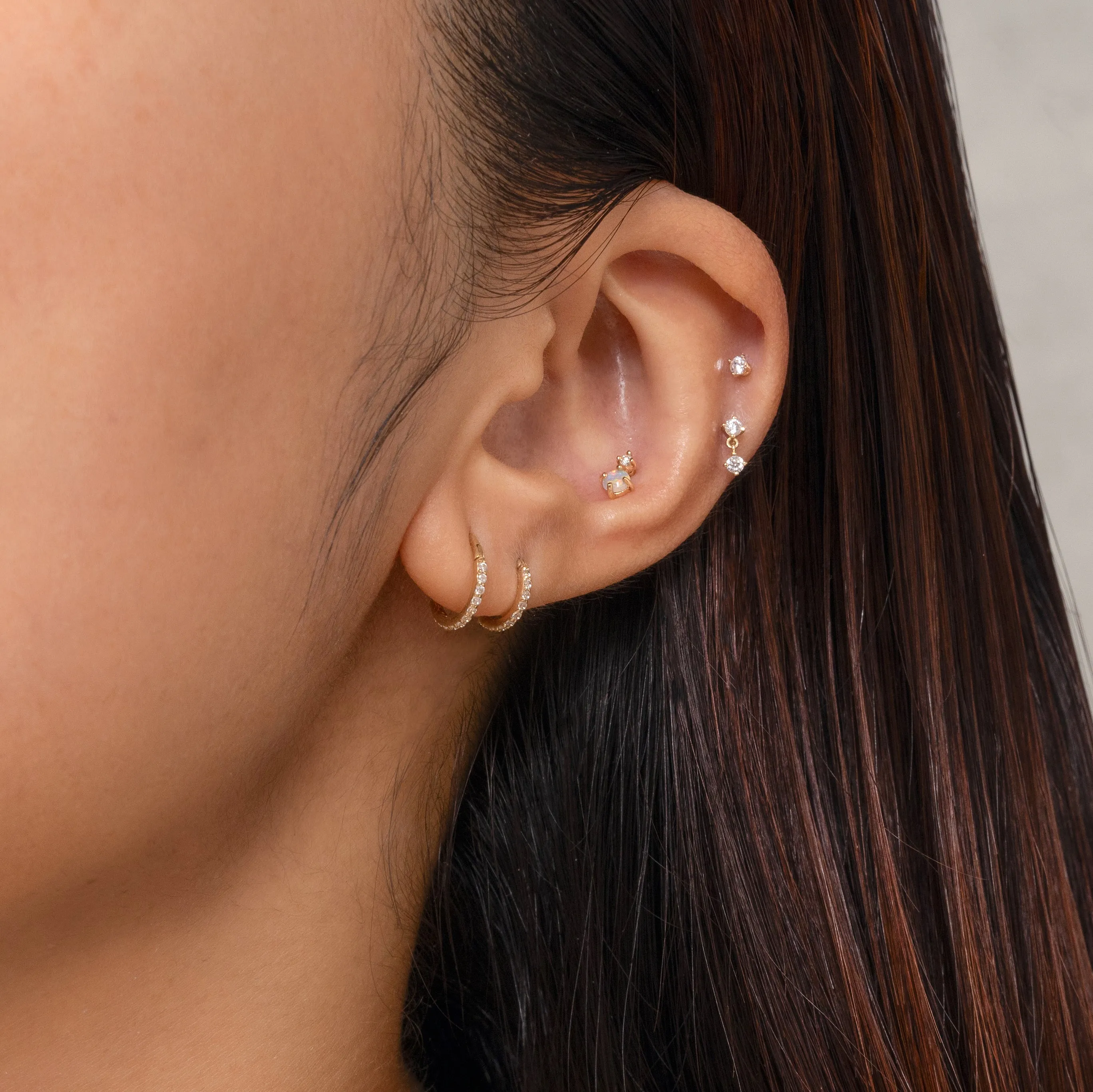 14K Solid Gold Opal Diamond Threaded Labret Earring