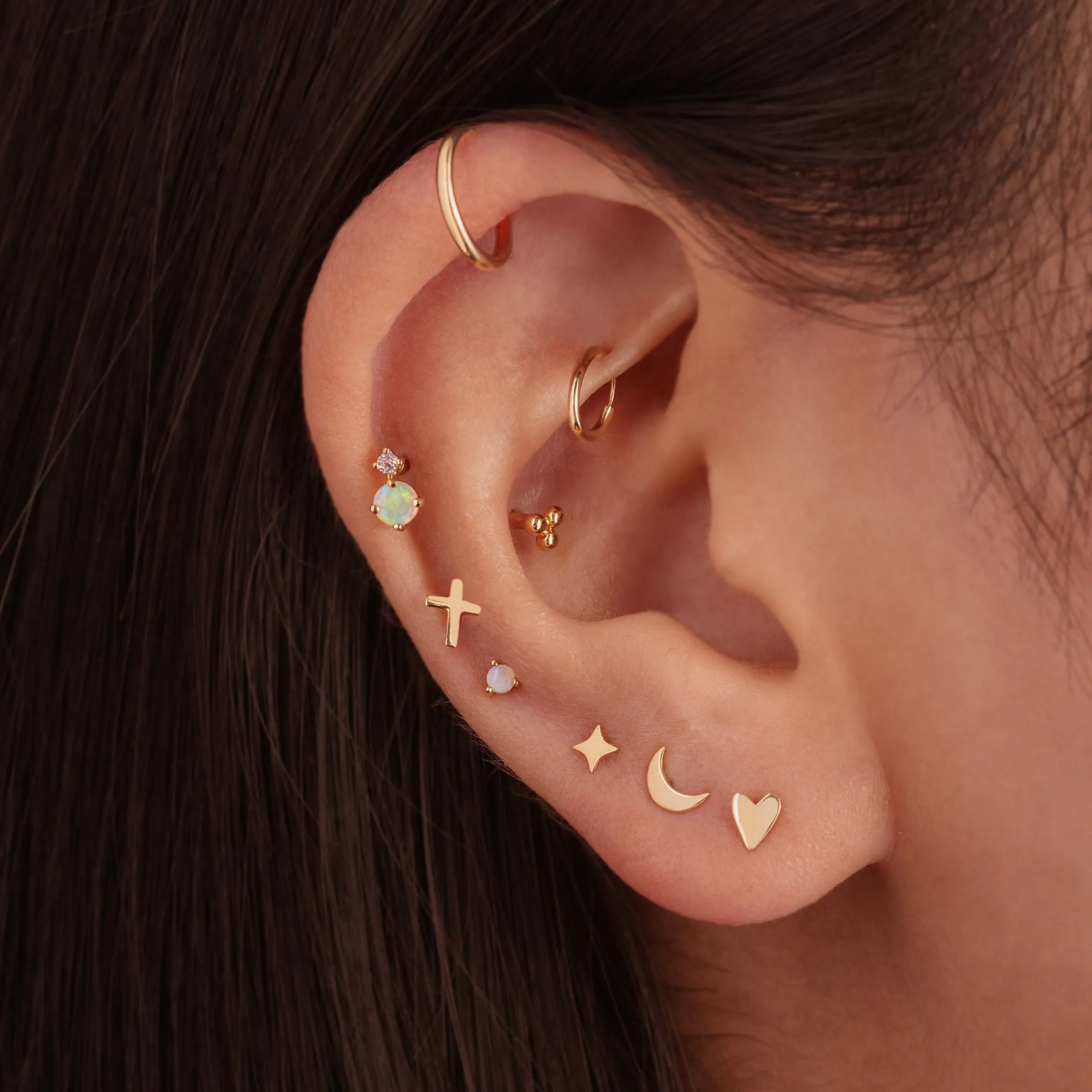 14K Solid Gold Opal Diamond Threaded Labret Earring