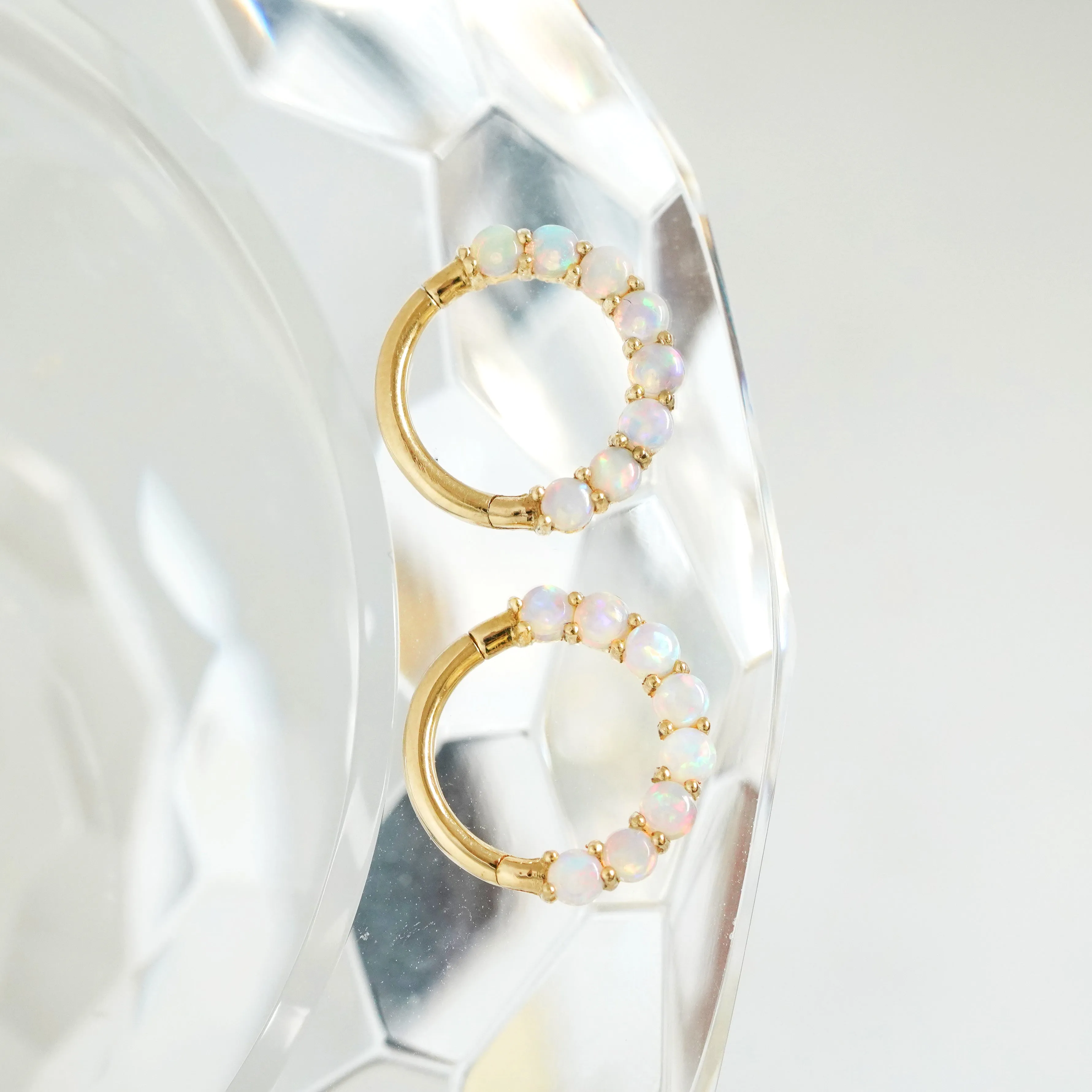14K Solid Gold Opal Eternity Hoop Clicker