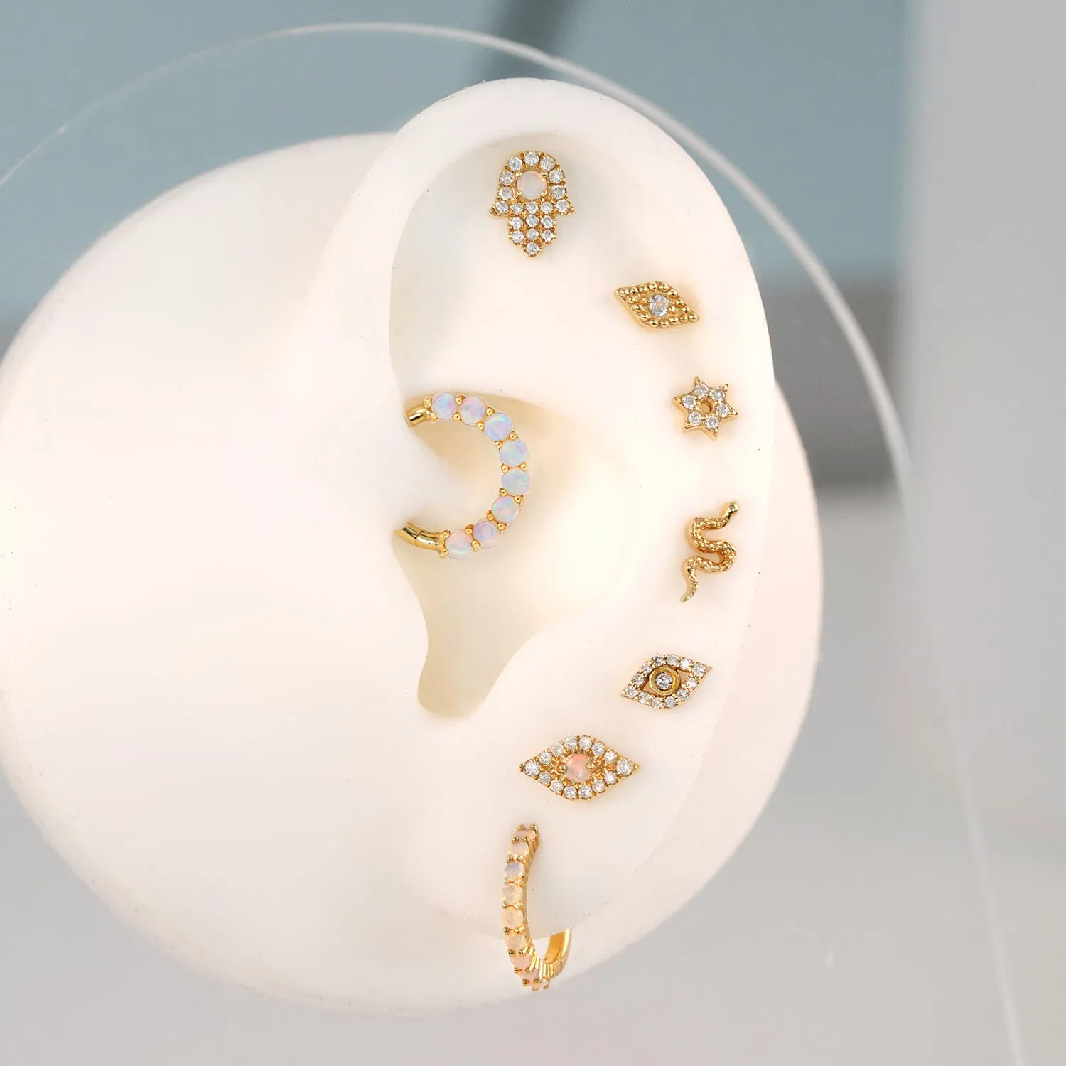 14K Solid Gold Opal Eternity Hoop Clicker