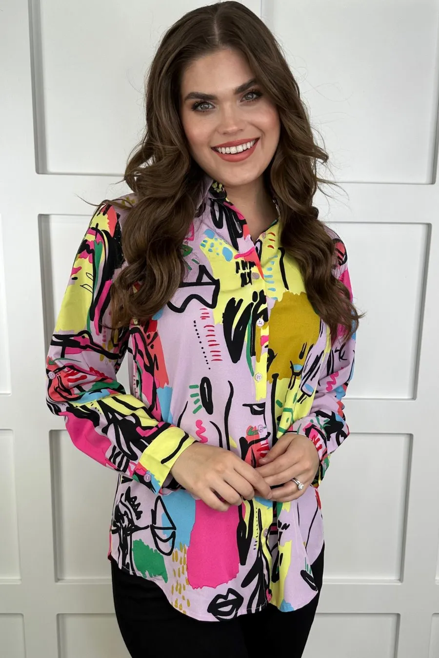 Alessia Abstract Button Up Top