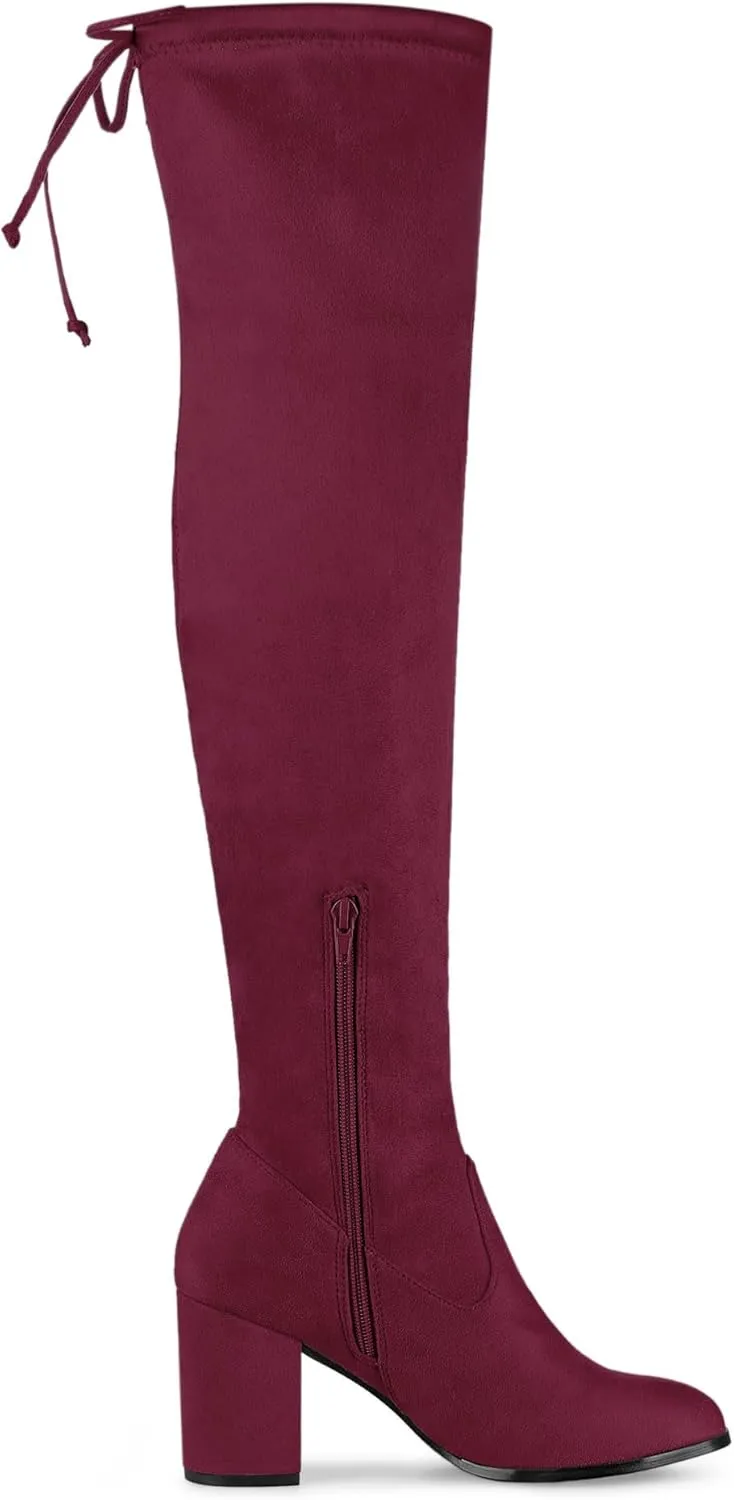 Allegra K Women's Round Toe Chunky Heel Over the Knee High Boots