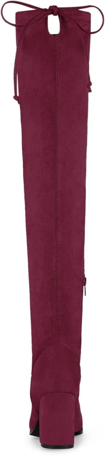 Allegra K Women's Round Toe Chunky Heel Over the Knee High Boots
