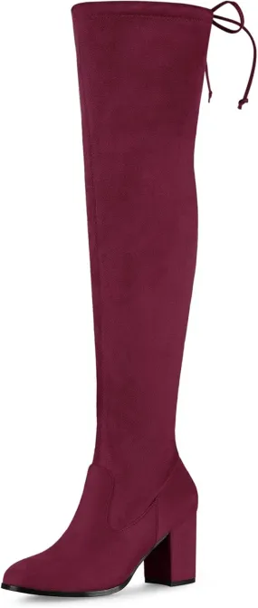 Allegra K Women's Round Toe Chunky Heel Over the Knee High Boots