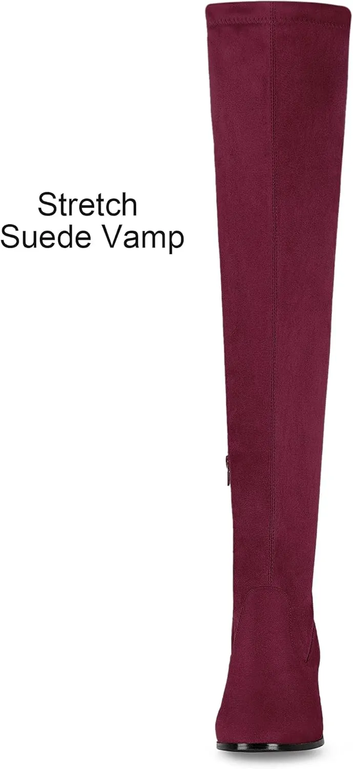 Allegra K Women's Round Toe Chunky Heel Over the Knee High Boots