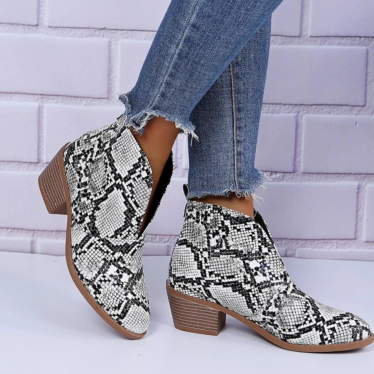 AMDBEL Fall Boots for Women 2024, Women's Ankle Boots Casual V Cut Slip On Chunky Heel Short Fall Winter Bootie Shoes