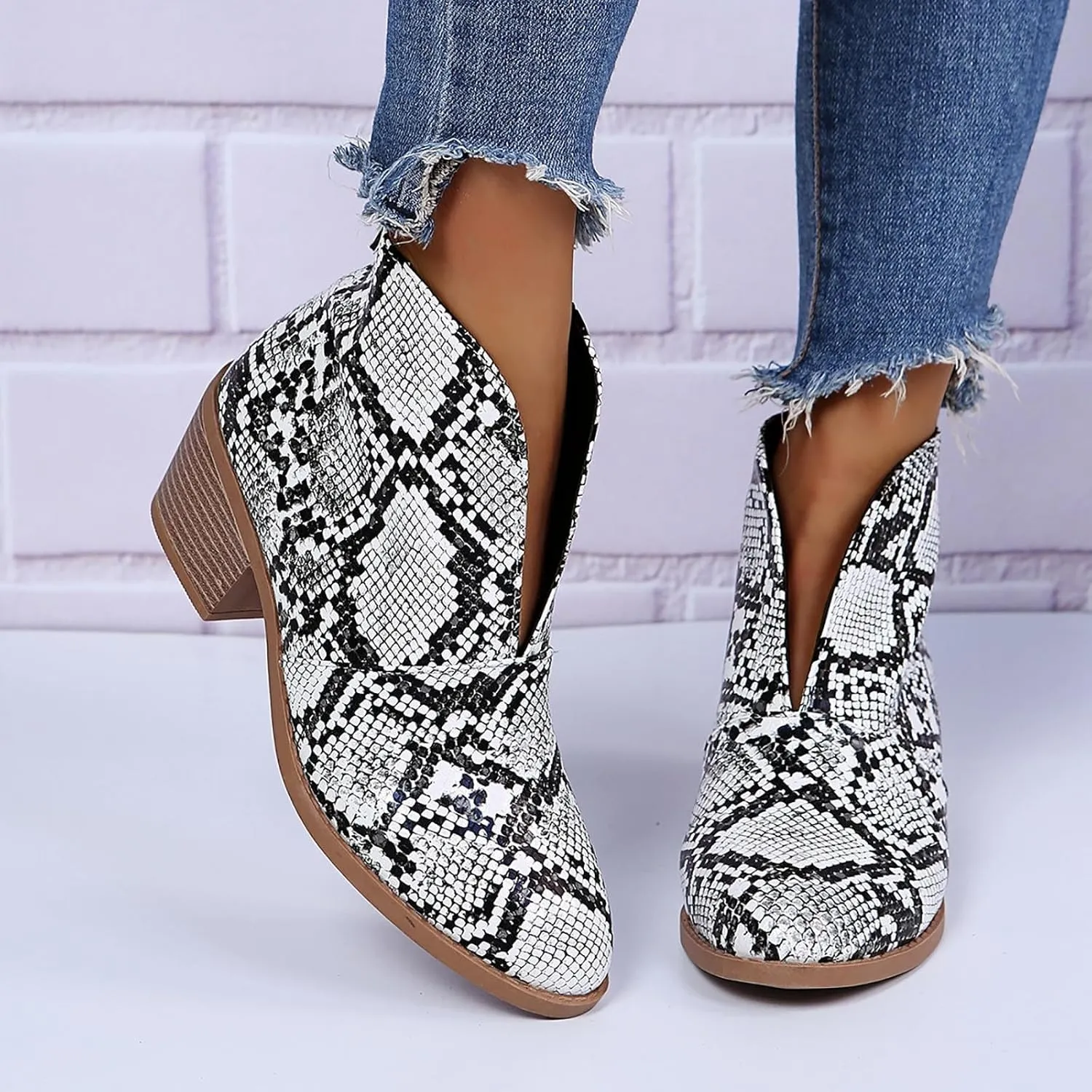 AMDBEL Fall Boots for Women 2024, Women's Ankle Boots Casual V Cut Slip On Chunky Heel Short Fall Winter Bootie Shoes