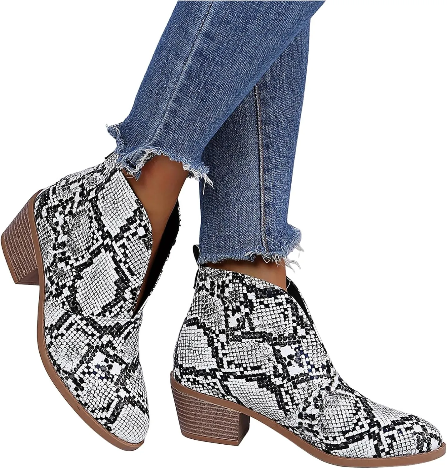 AMDBEL Fall Boots for Women 2024, Women's Ankle Boots Casual V Cut Slip On Chunky Heel Short Fall Winter Bootie Shoes