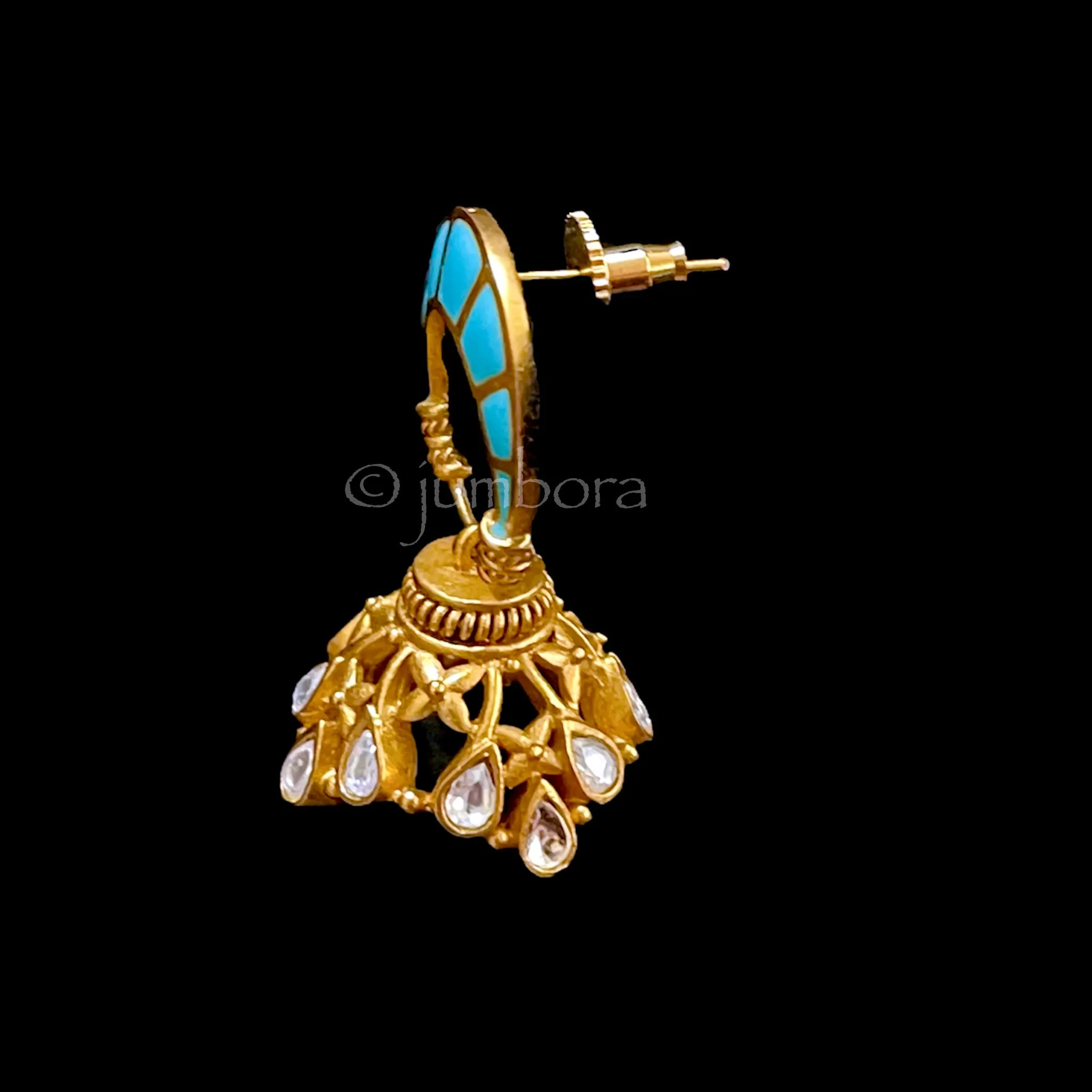 Amrapali Kundan Turquoise Blue Jhumka Earring
