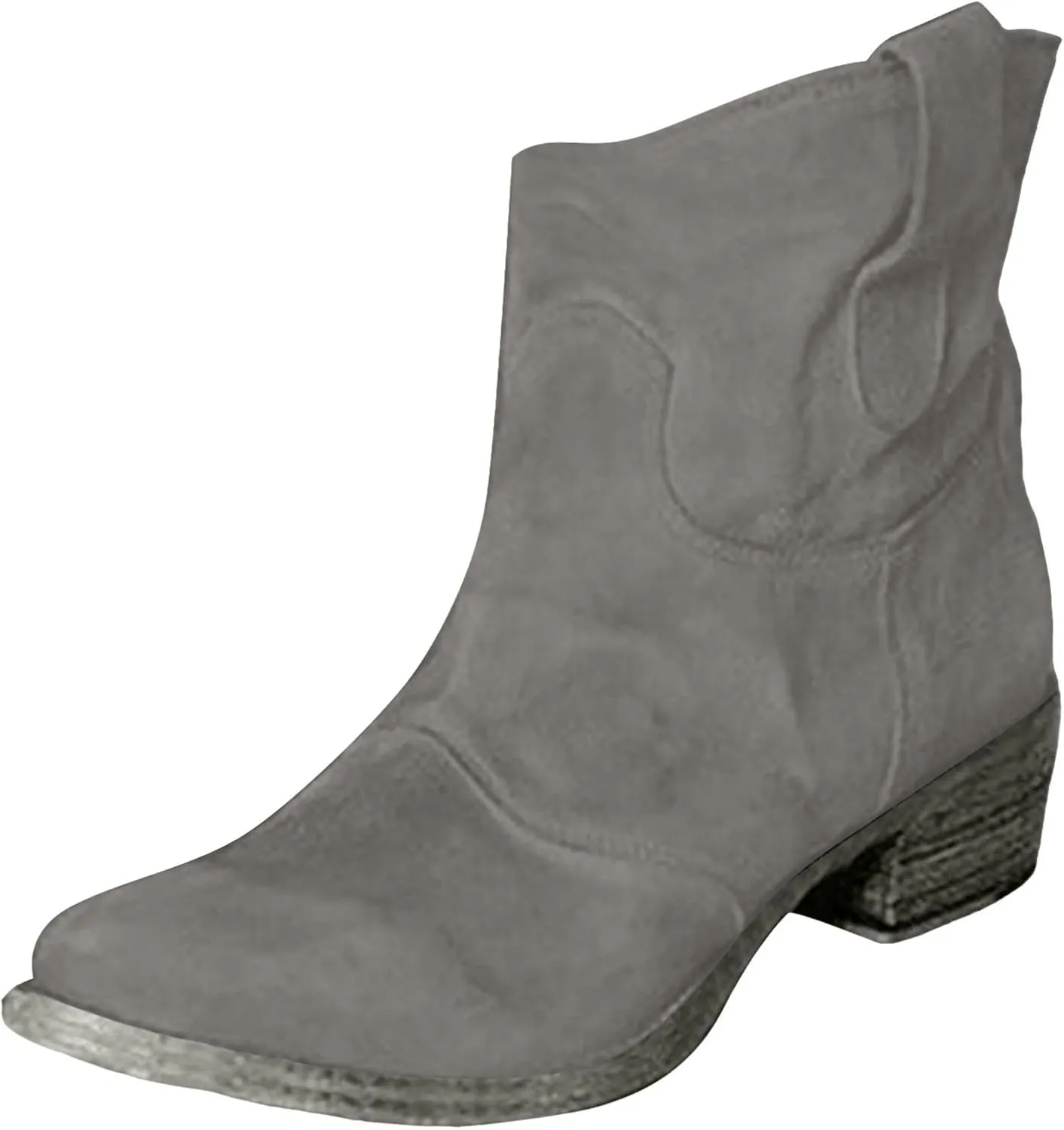 Ankle Boots for Women Fall Fashion Suede Low Heels Cowboy Boots Chunky Stacked Dress Slip On Pointed Toe Vintage Retro Shoes