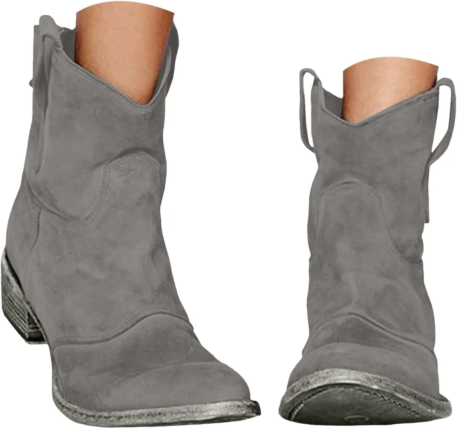 Ankle Boots for Women Fall Fashion Suede Low Heels Cowboy Boots Chunky Stacked Dress Slip On Pointed Toe Vintage Retro Shoes