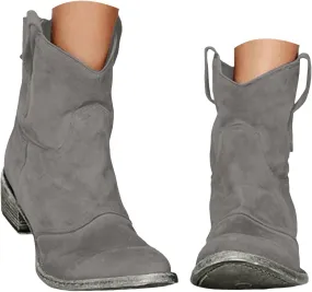 Ankle Boots for Women Fall Fashion Suede Low Heels Cowboy Boots Chunky Stacked Dress Slip On Pointed Toe Vintage Retro Shoes