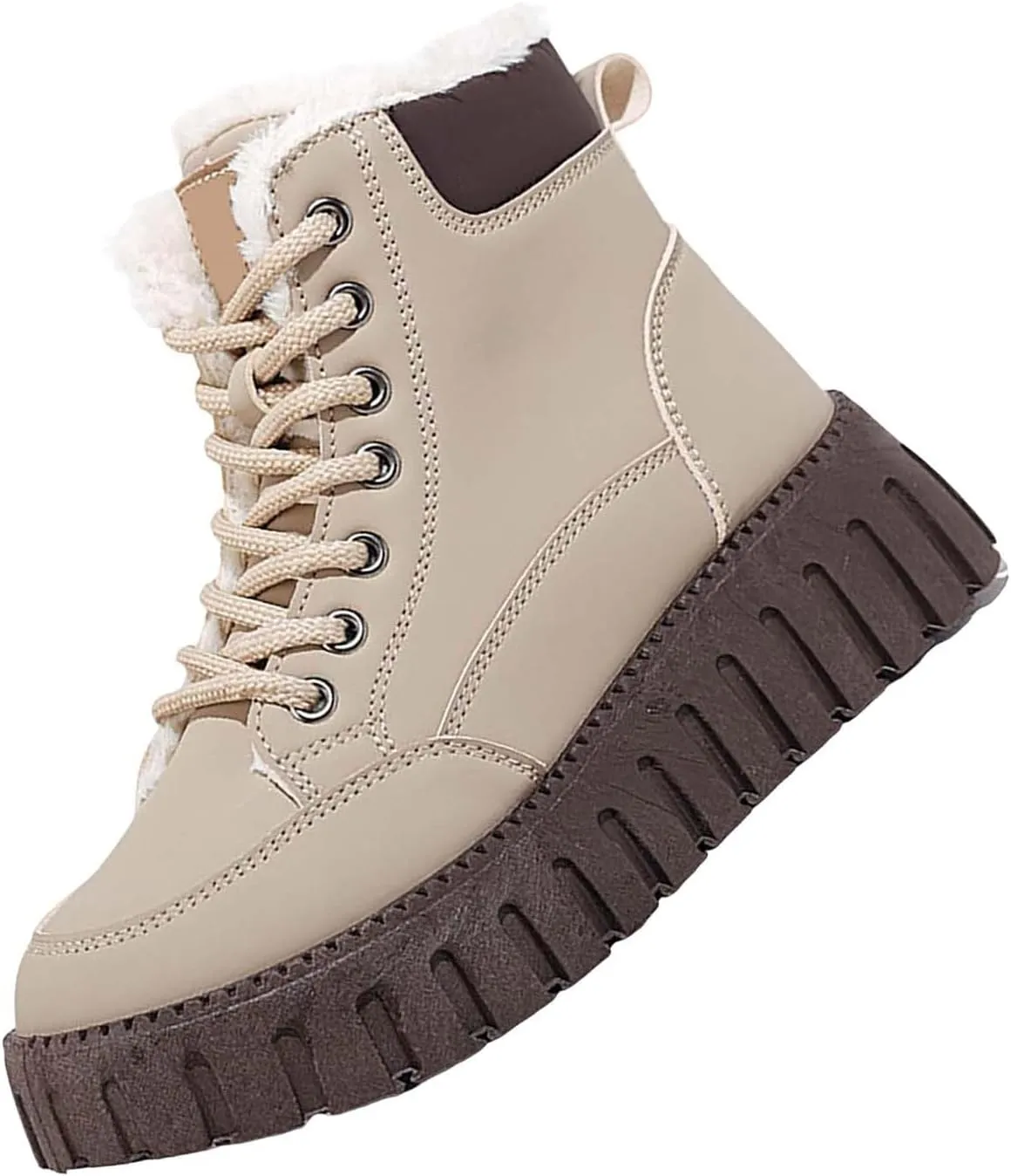 Ankle Boots for Women Low Heel Plush Lined Platform Shoes Lace Up Winter Boots for Women Non Slip Walking Boots