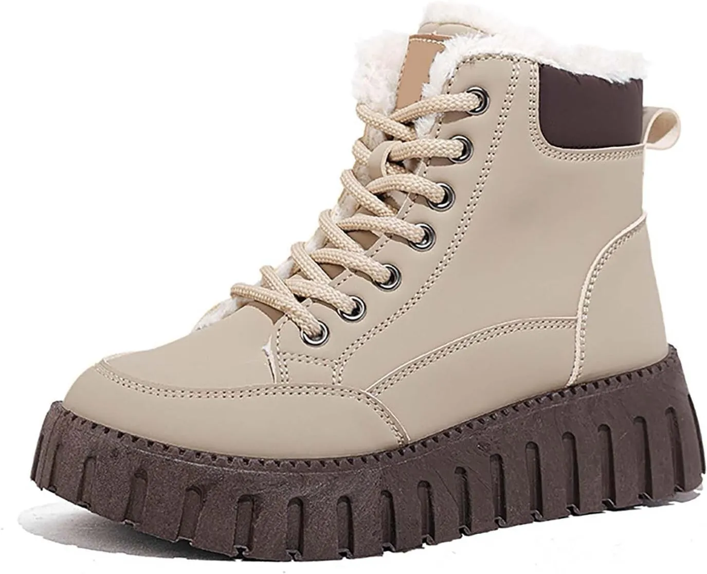 Ankle Boots for Women Low Heel Plush Lined Platform Shoes Lace Up Winter Boots for Women Non Slip Walking Boots