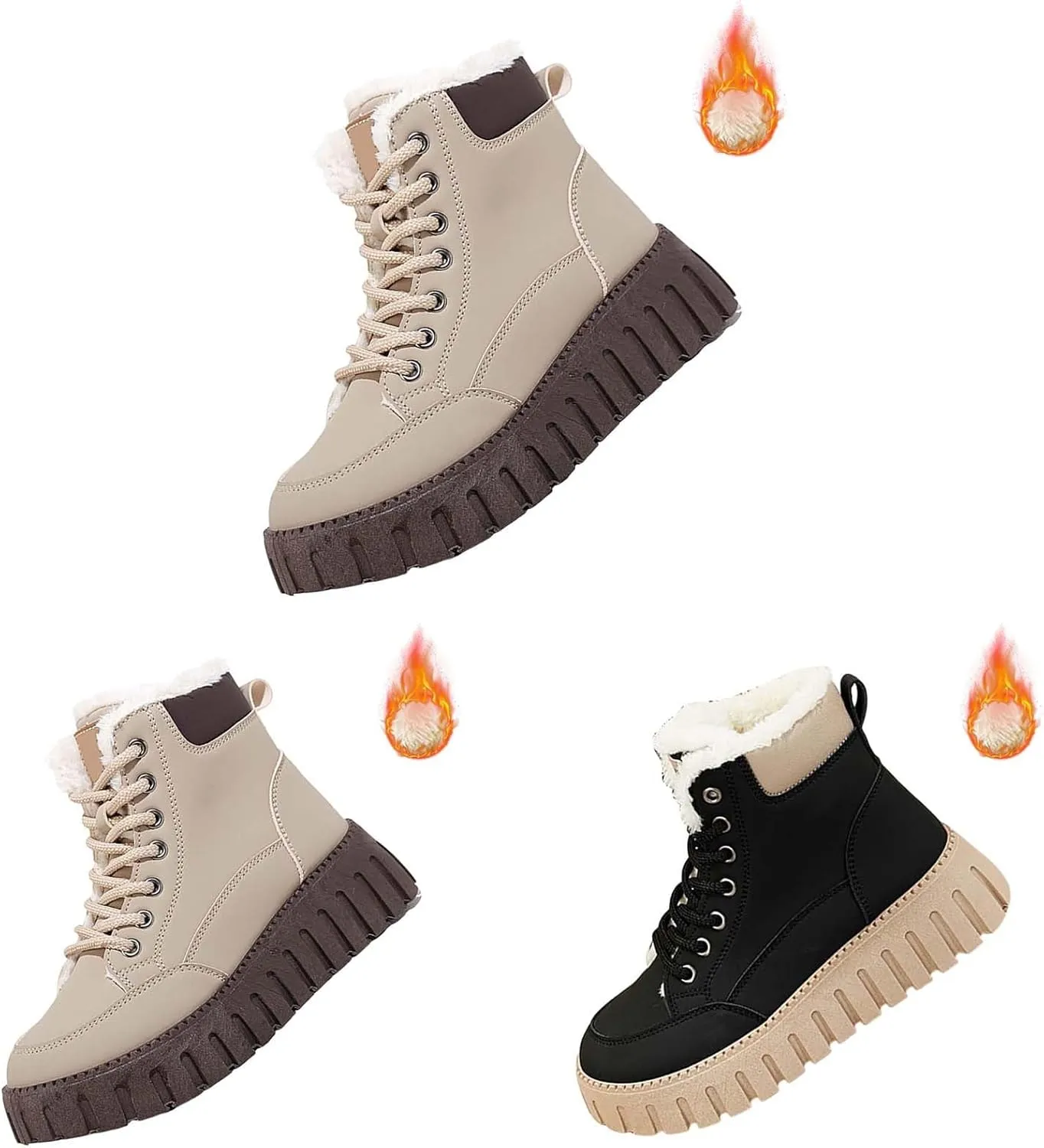 Ankle Boots for Women Low Heel Plush Lined Platform Shoes Lace Up Winter Boots for Women Non Slip Walking Boots