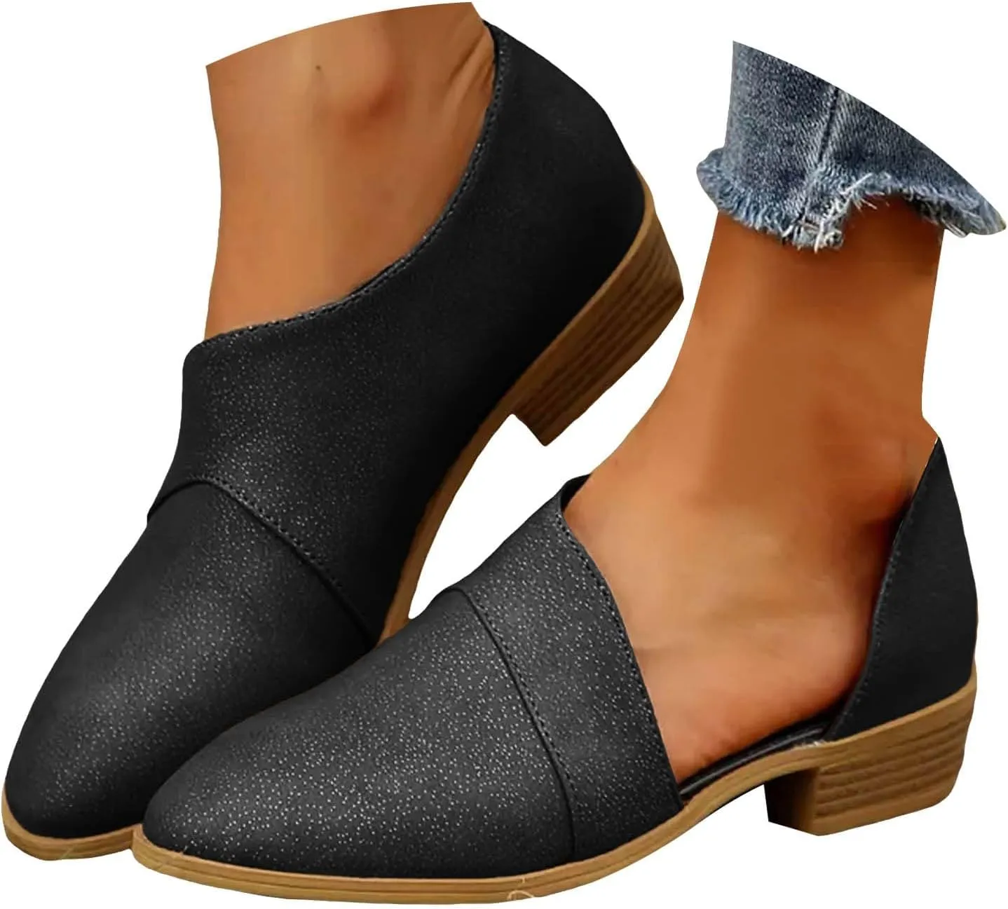 Ankle Boots for Women Women's Chelsea Fashion Cut Out Low Heel Chunky Stacked Shoes Casual Retro Western Booties Pointed Toe
