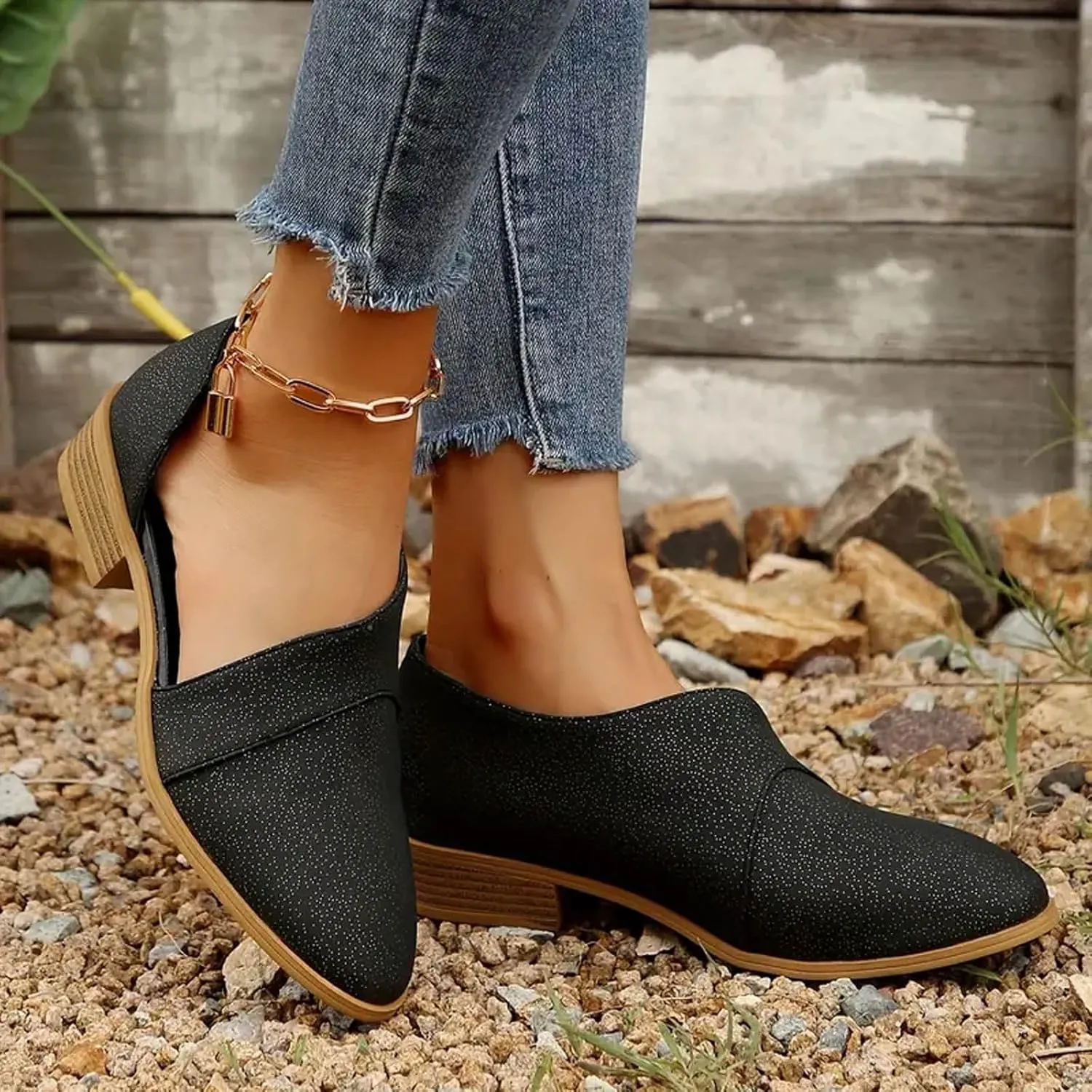 Ankle Boots for Women Women's Chelsea Fashion Cut Out Low Heel Chunky Stacked Shoes Casual Retro Western Booties Pointed Toe