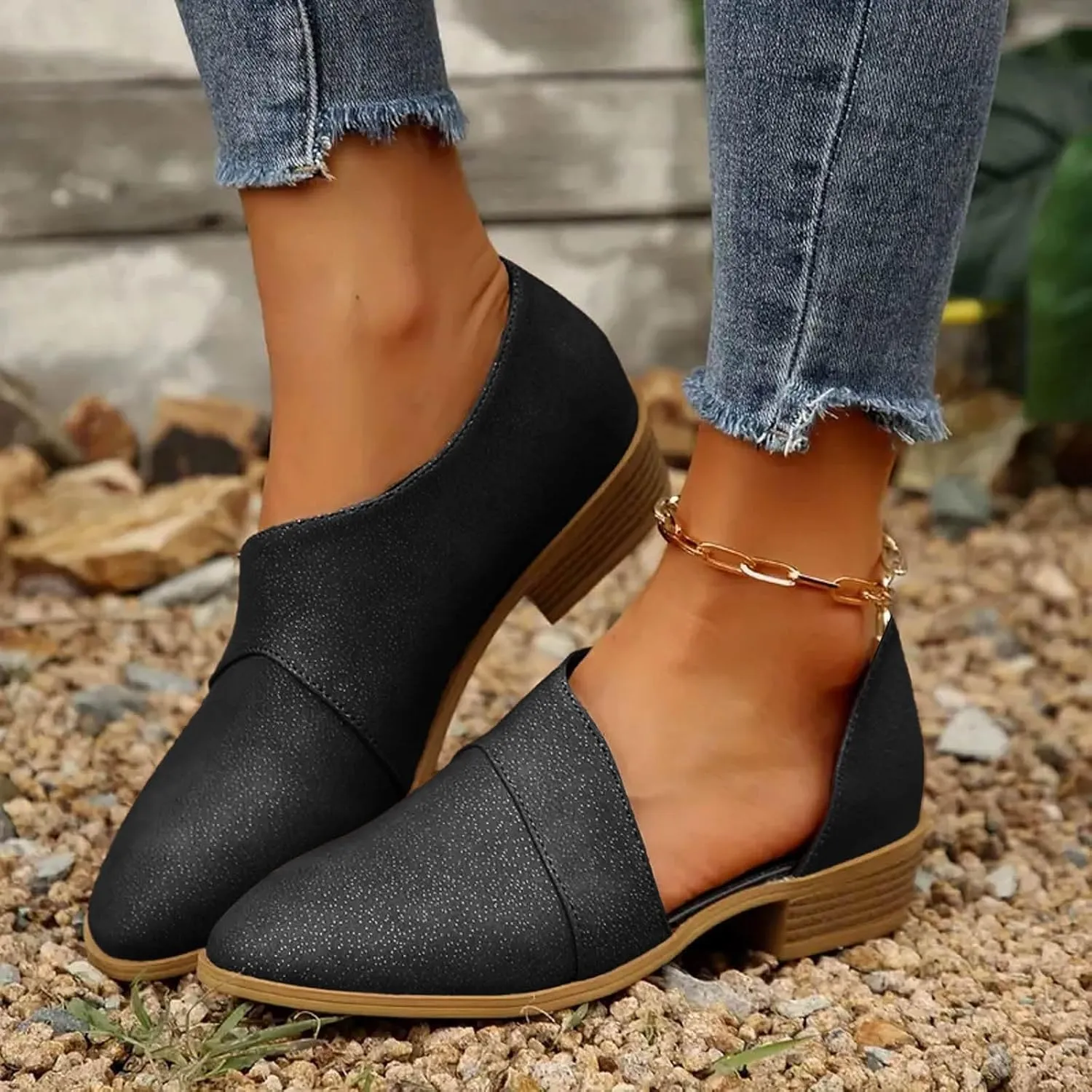 Ankle Boots for Women Women's Chelsea Fashion Cut Out Low Heel Chunky Stacked Shoes Casual Retro Western Booties Pointed Toe