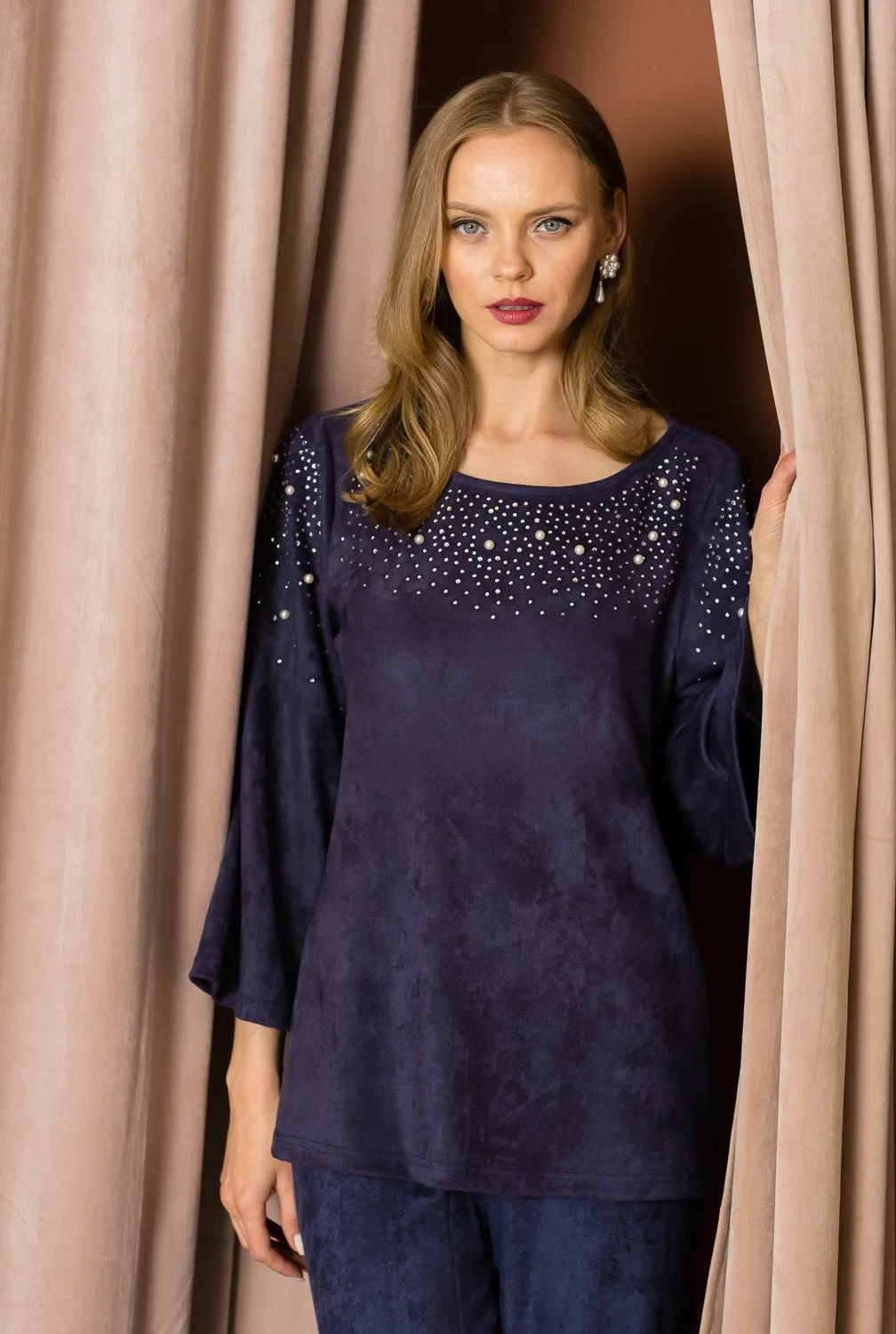 Annie Suede Top with Pearls