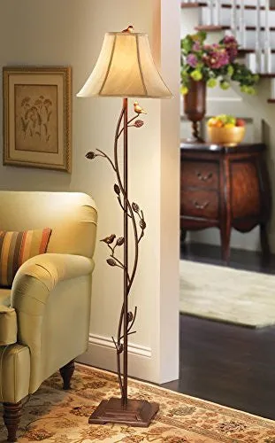 Vintage Floor Lamp with Bird and Vine Design