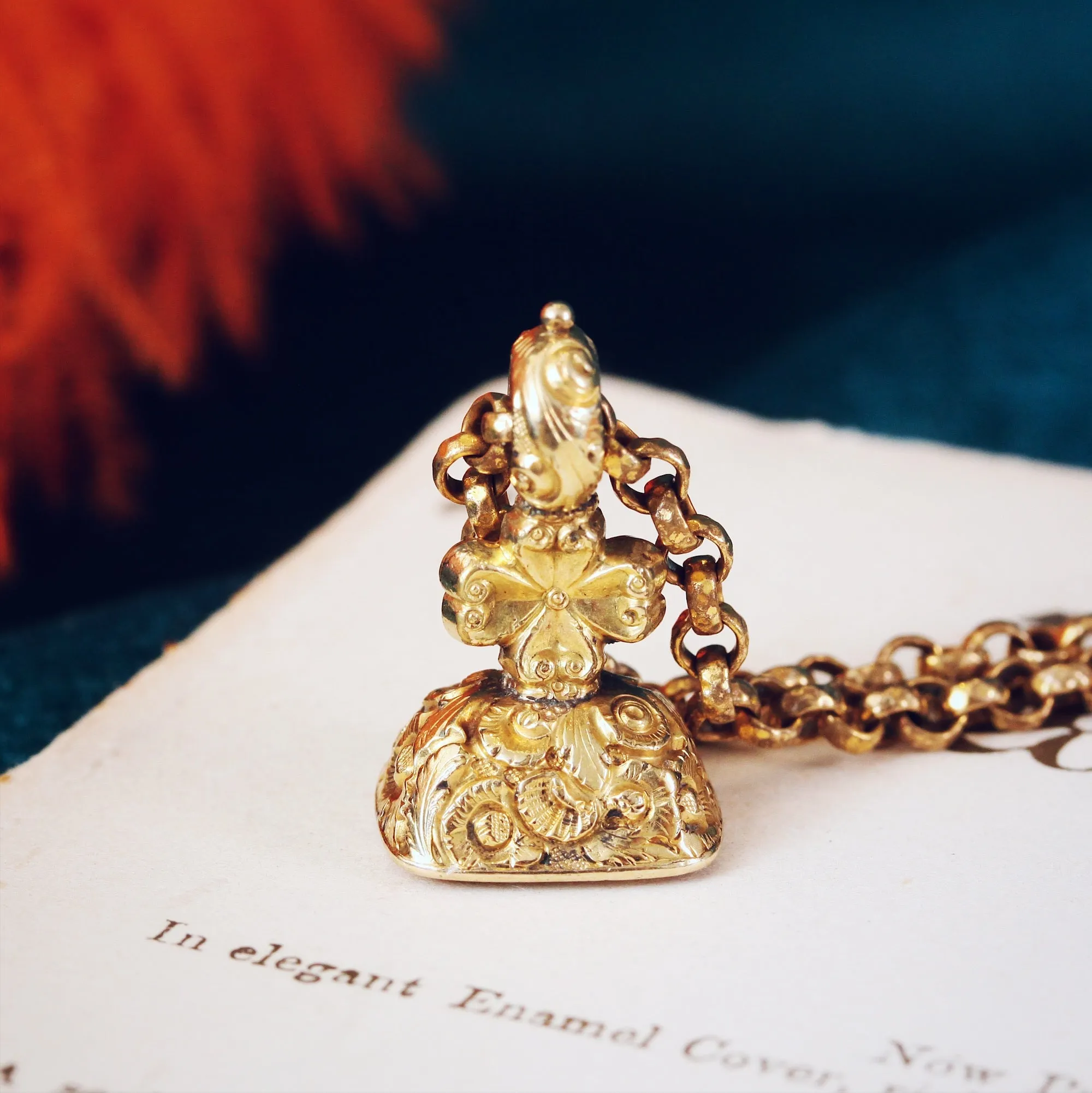 Antique 'Pensez a Moi' Seal Fob on Chain