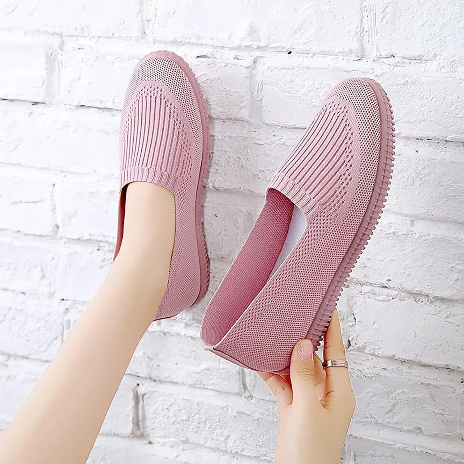 APUM Women's Flat Shoes - Solid Color Comfortable Classic Cute Fashion Skate Shoe Slip-on Breathable Casual flat sandals