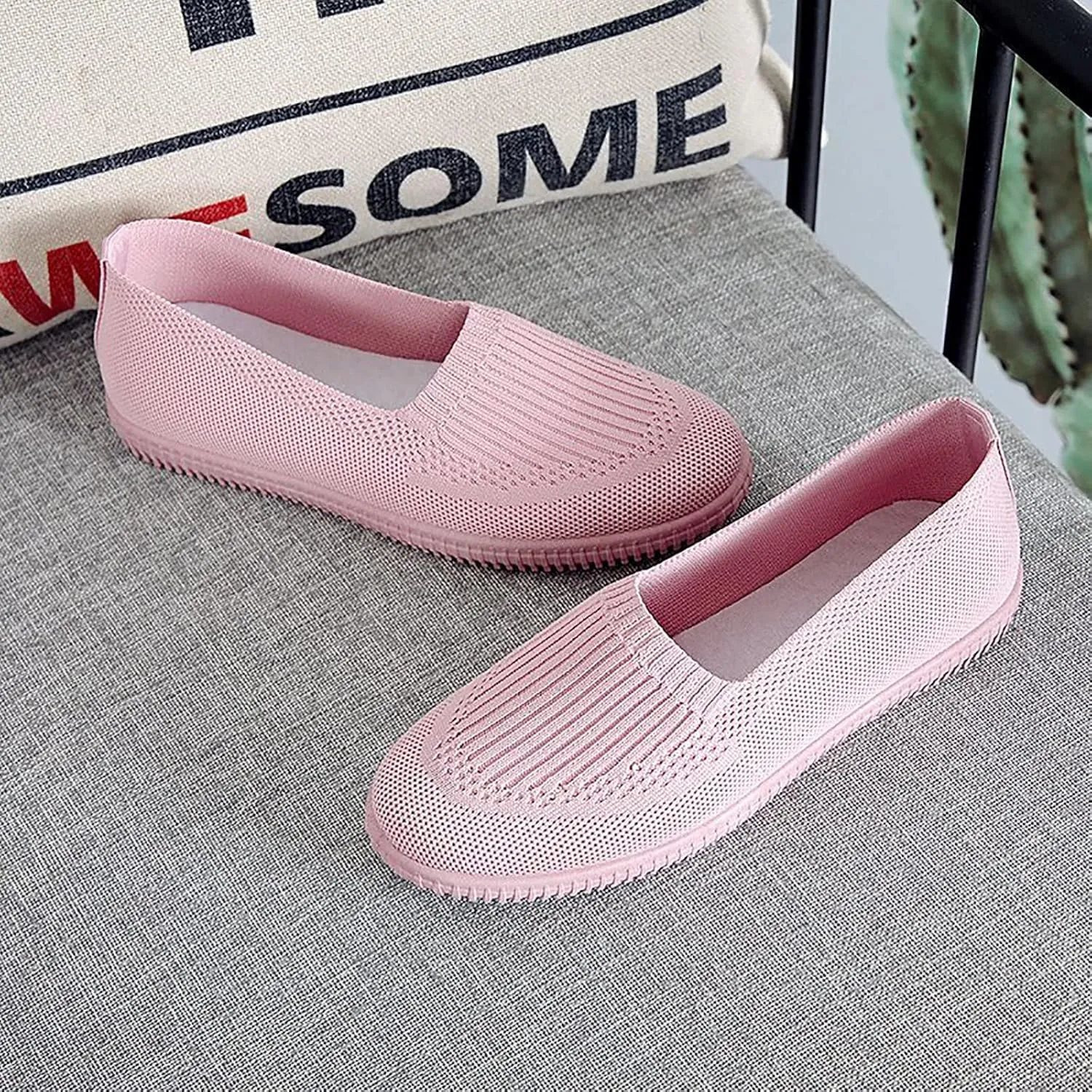 APUM Women's Flat Shoes - Solid Color Comfortable Classic Cute Fashion Skate Shoe Slip-on Breathable Casual flat sandals