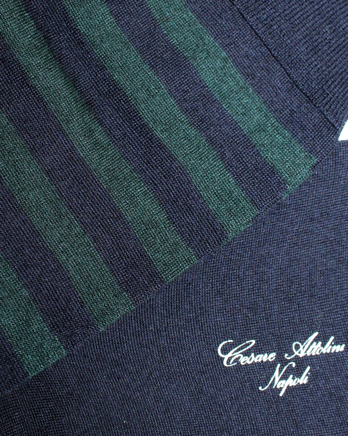 Attolini Cashmere Socks US 11 1/2 - EUR 45 Dark Green Navy Stripes - Over The Calf SALE