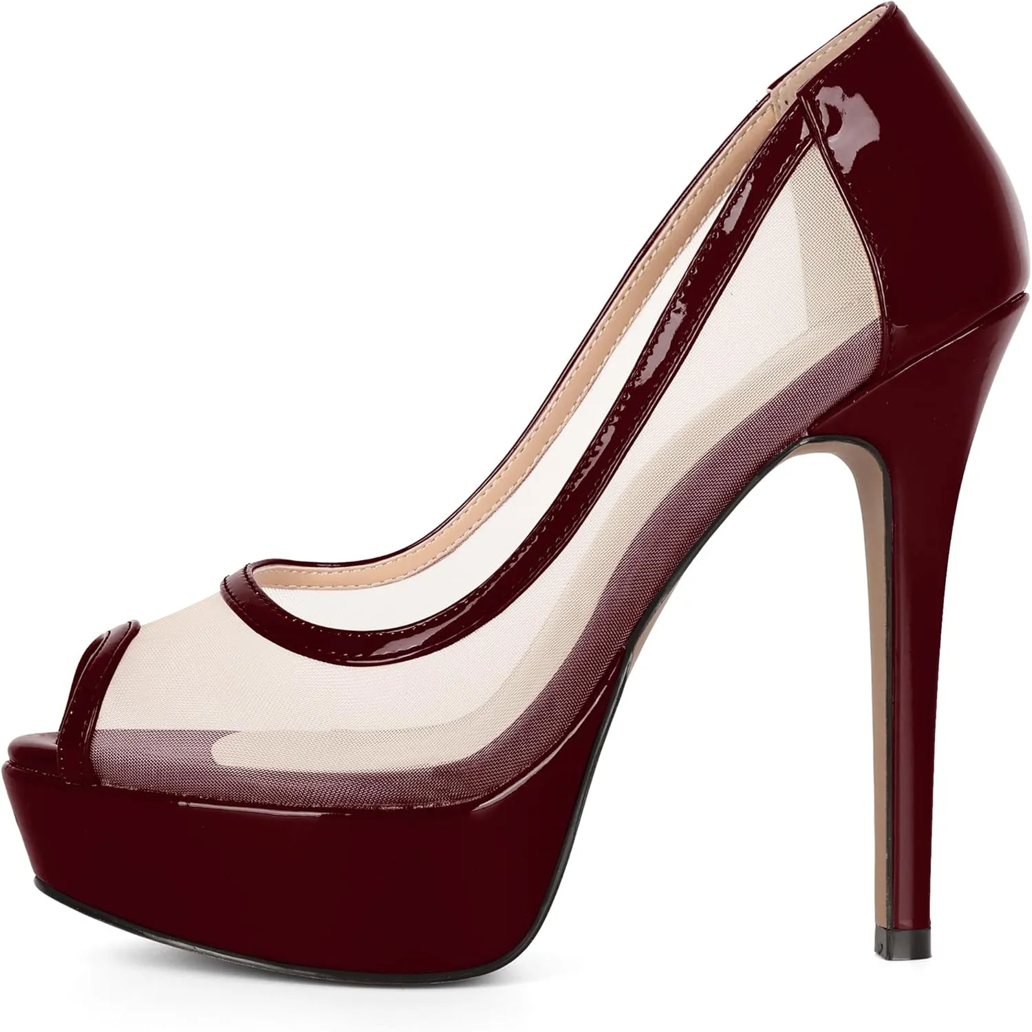 AUMOTED Women's Mesh Peep Toe Platform Pumps Slip On Sexy Stiletto High Heels