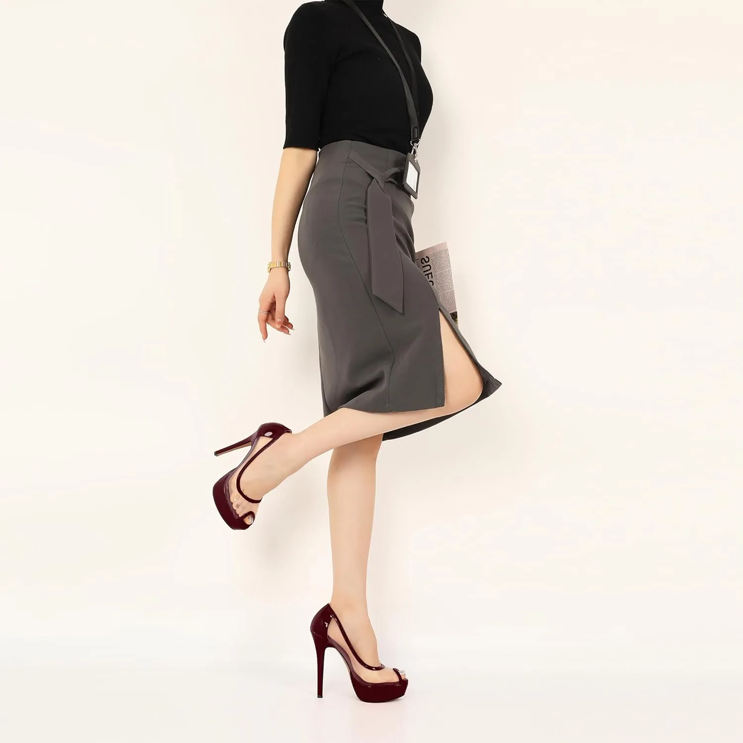 AUMOTED Women's Mesh Peep Toe Platform Pumps Slip On Sexy Stiletto High Heels