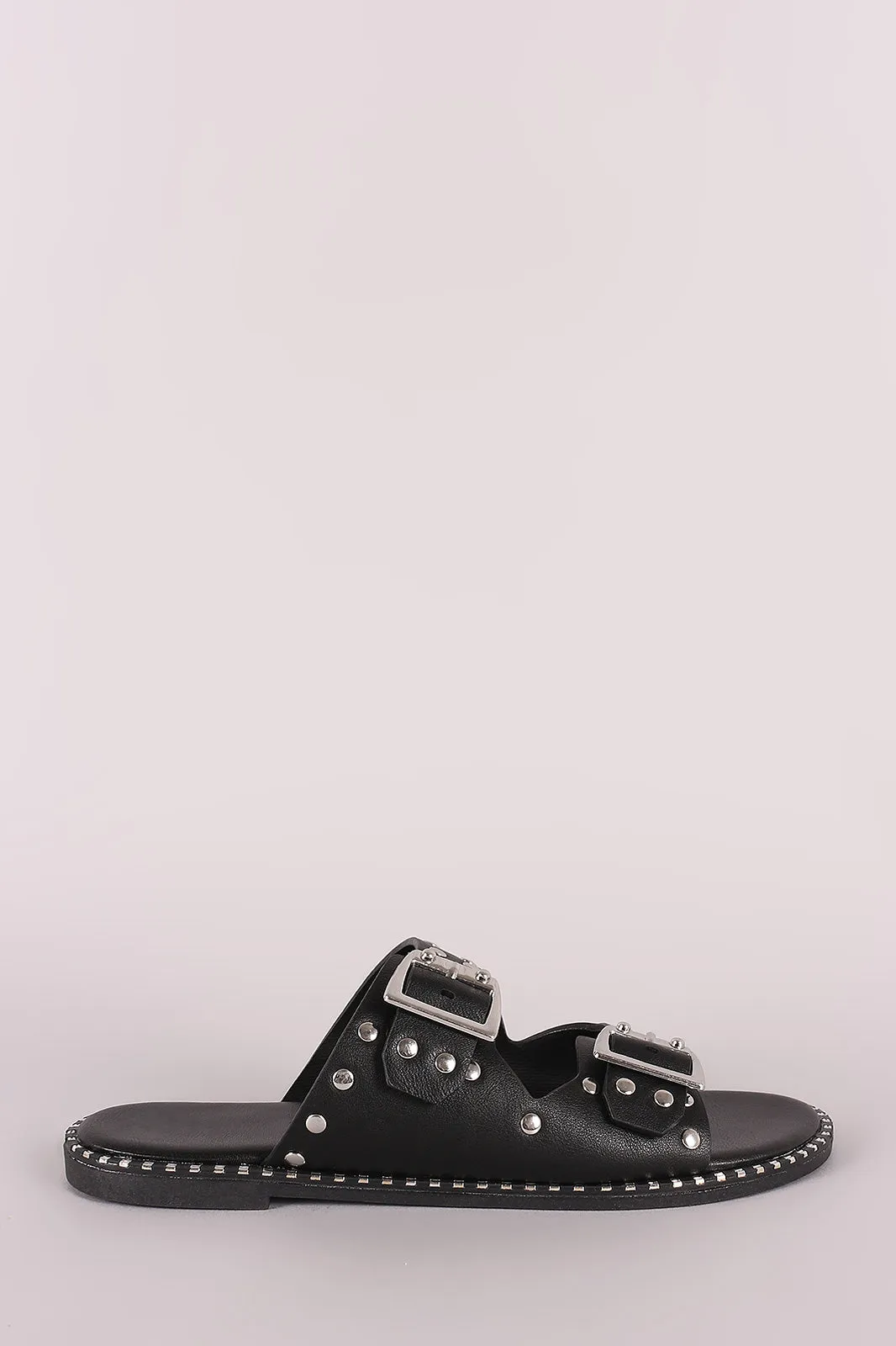 Bamboo Studded Buckled Double Band Flat Sandal