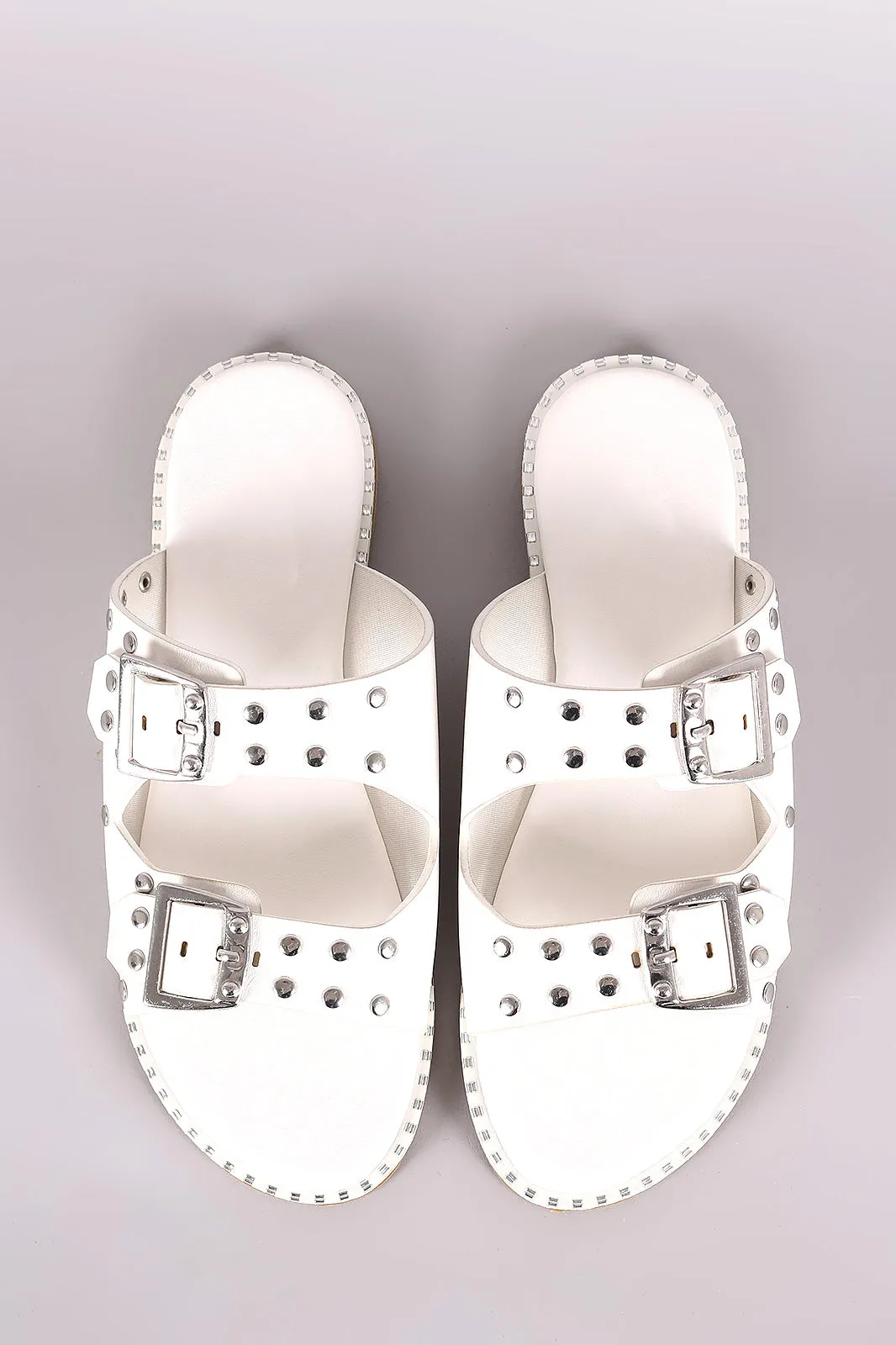 Bamboo Studded Buckled Double Band Flat Sandal