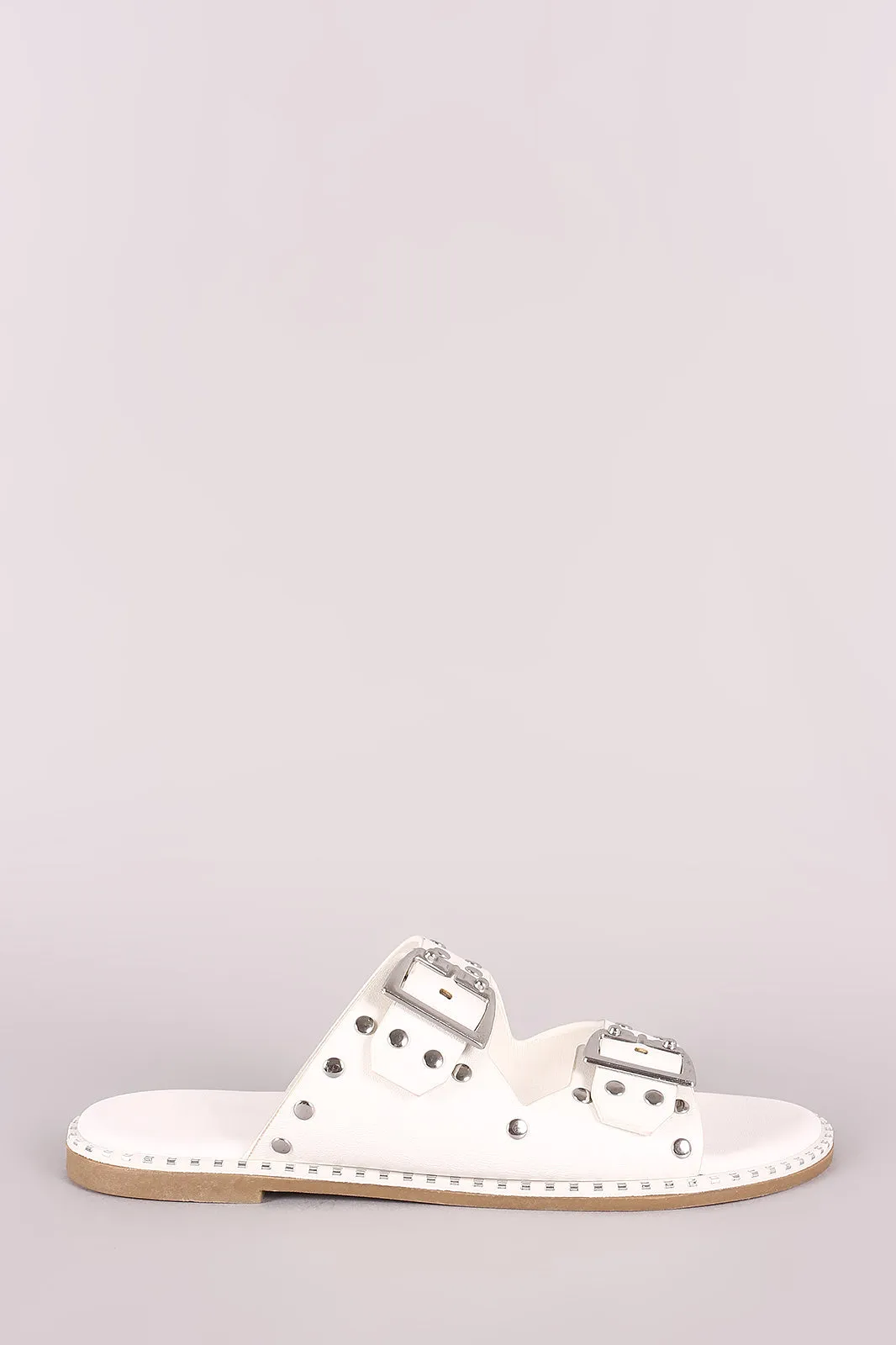 Bamboo Studded Buckled Double Band Flat Sandal