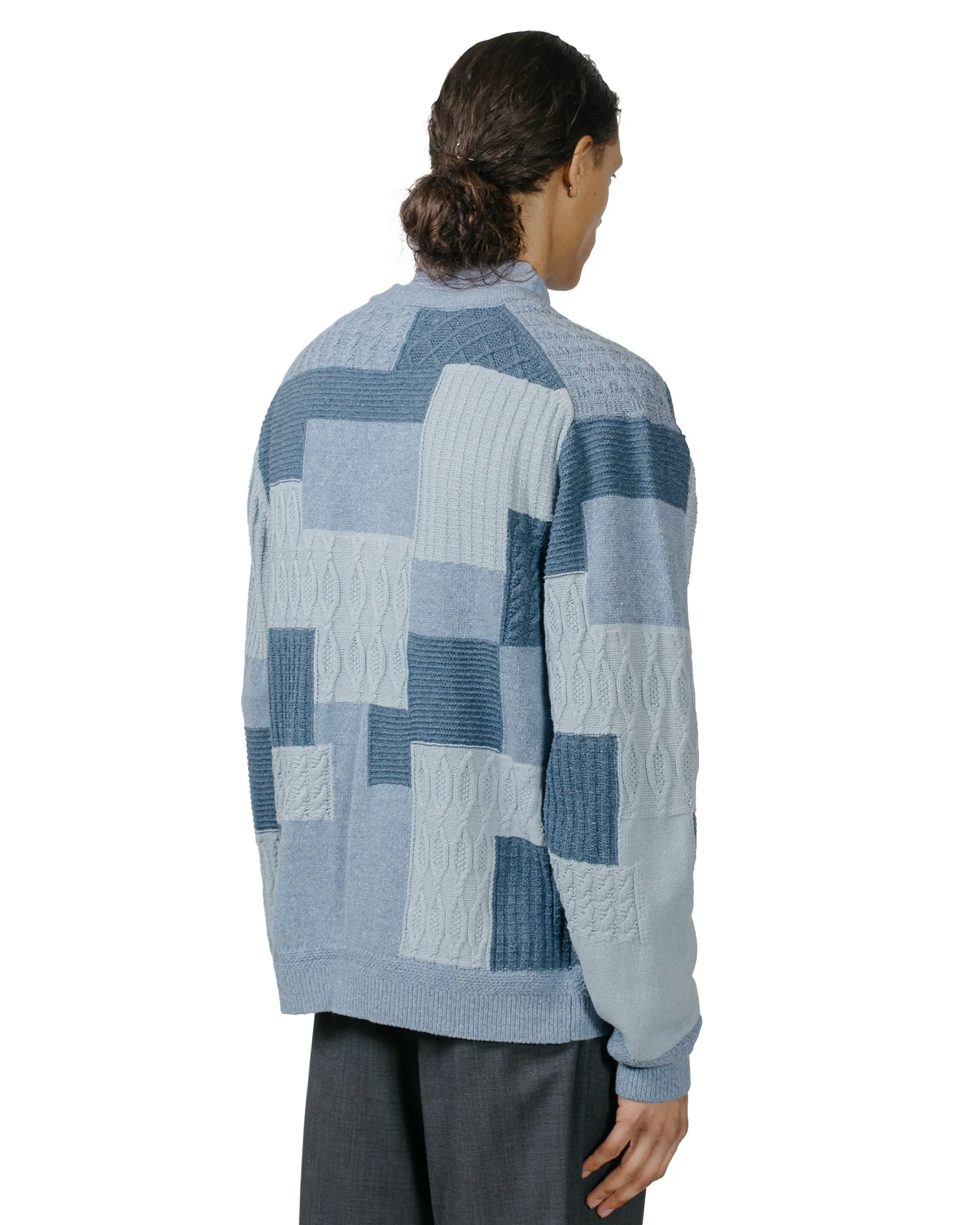 Beams Plus Cardigan Patchwork Like Jacquard Blue