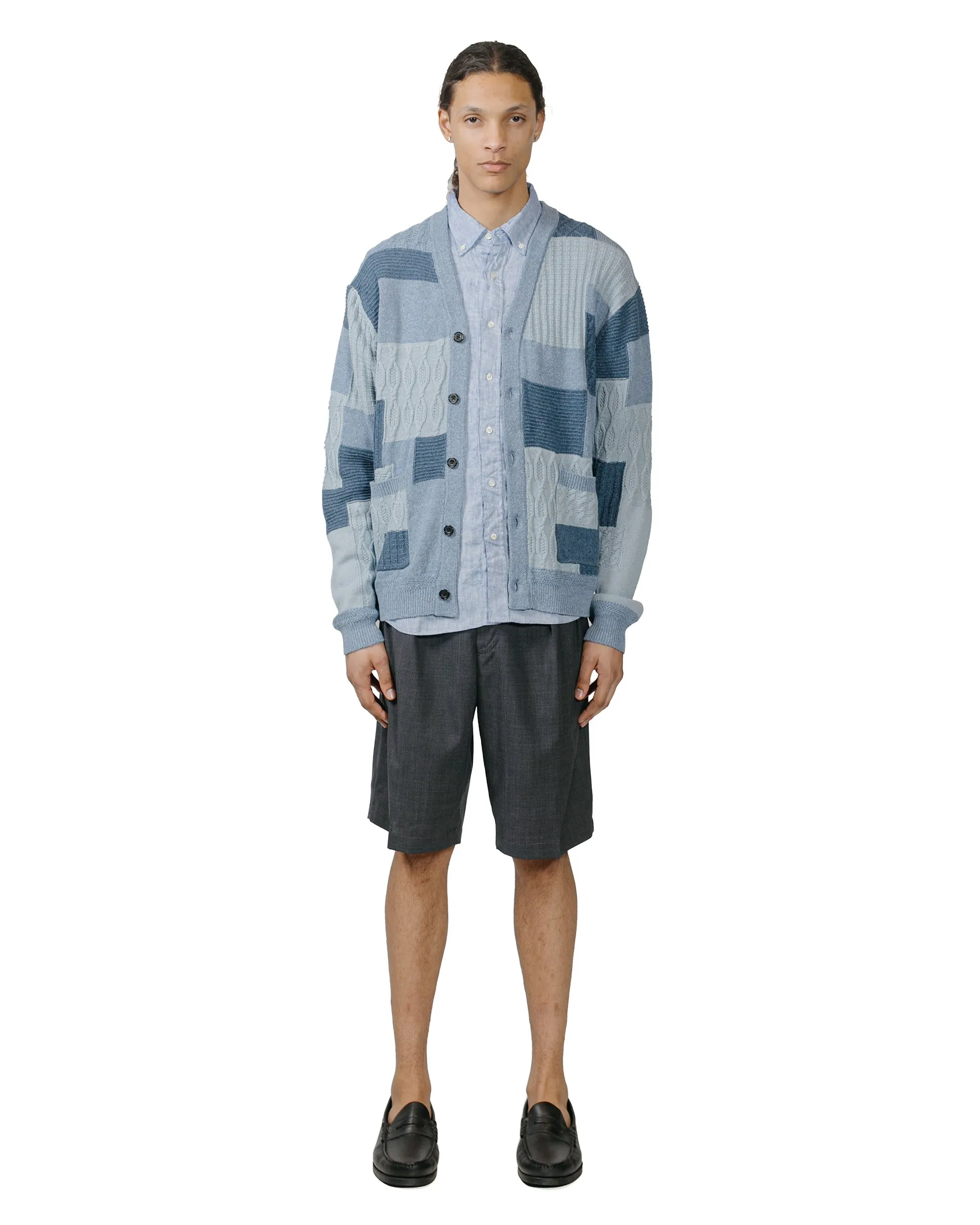 Beams Plus Cardigan Patchwork Like Jacquard Blue