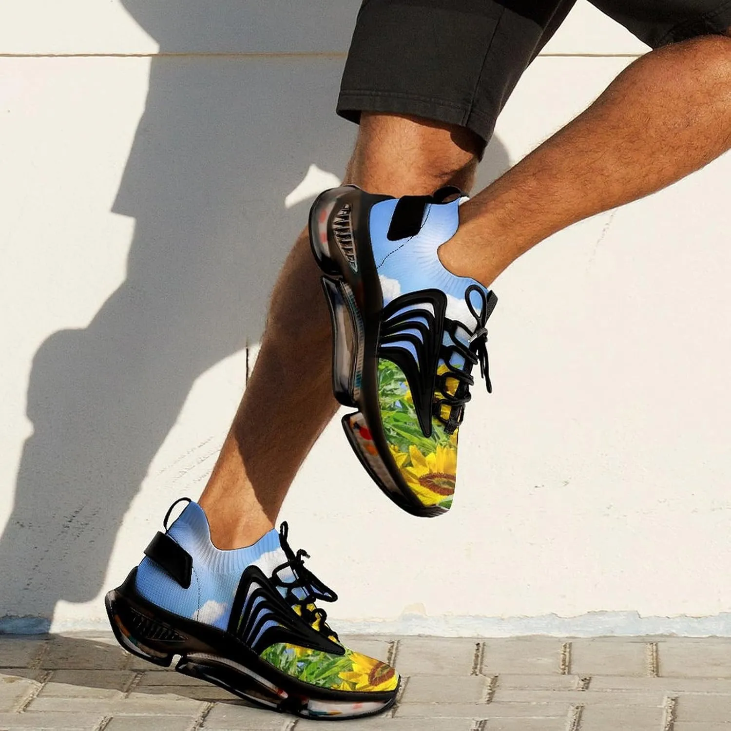Beautiful Sunflowers Walking Shoes for Men Lightweight Tennis Fashion Elastic Sports Shoes Cushion Basketball Shoes