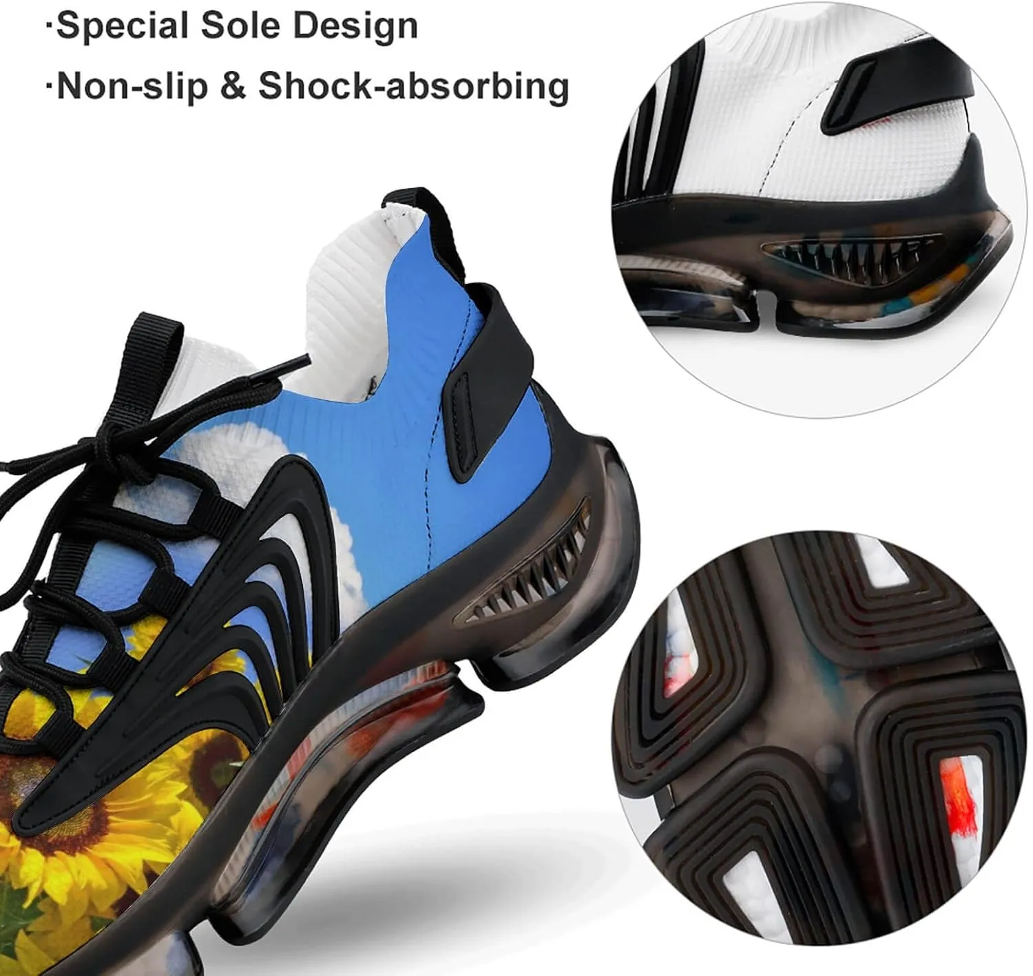 Beautiful Sunflowers Walking Shoes for Men Lightweight Tennis Fashion Elastic Sports Shoes Cushion Basketball Shoes