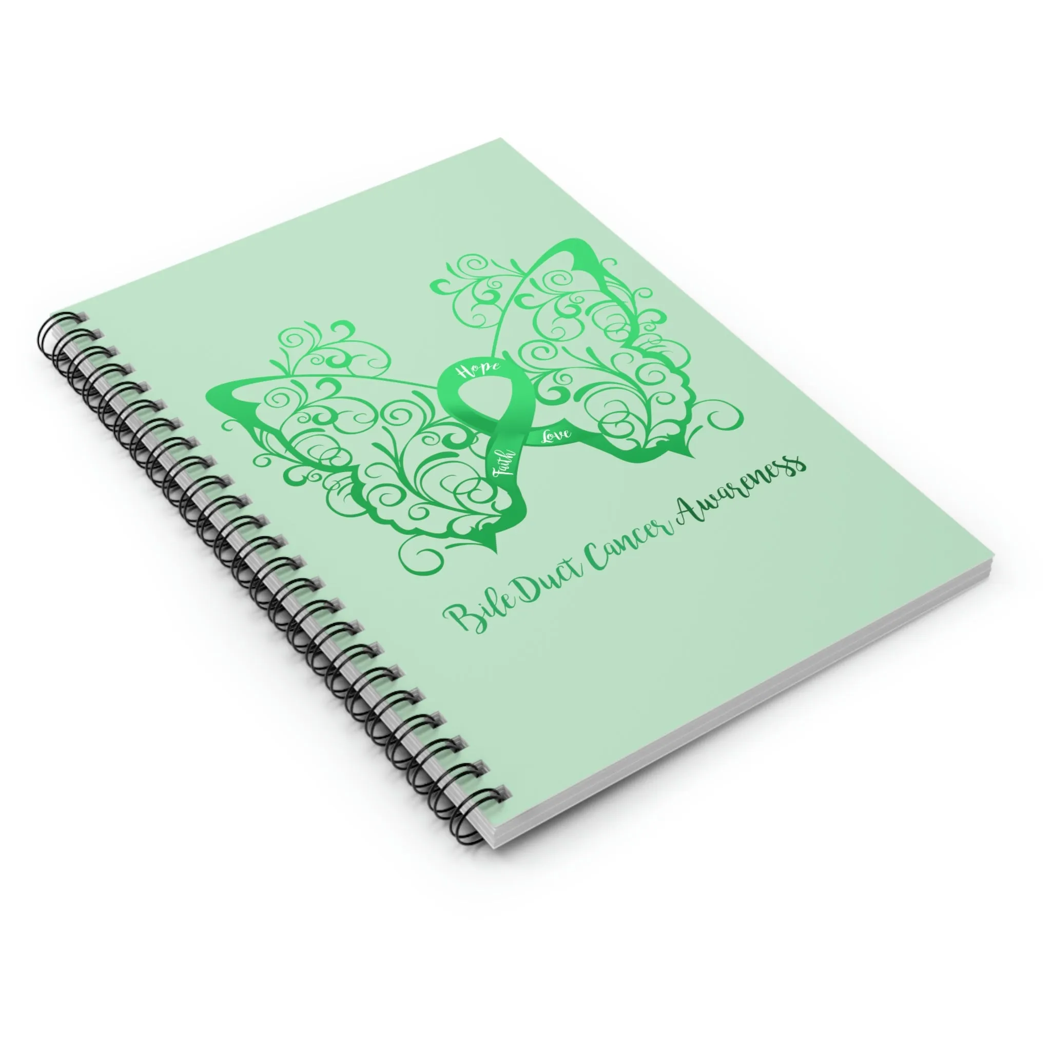 Bile Duct Cancer Awareness Filigree Butterfly "Light Green" Spiral Journal - Ruled Line