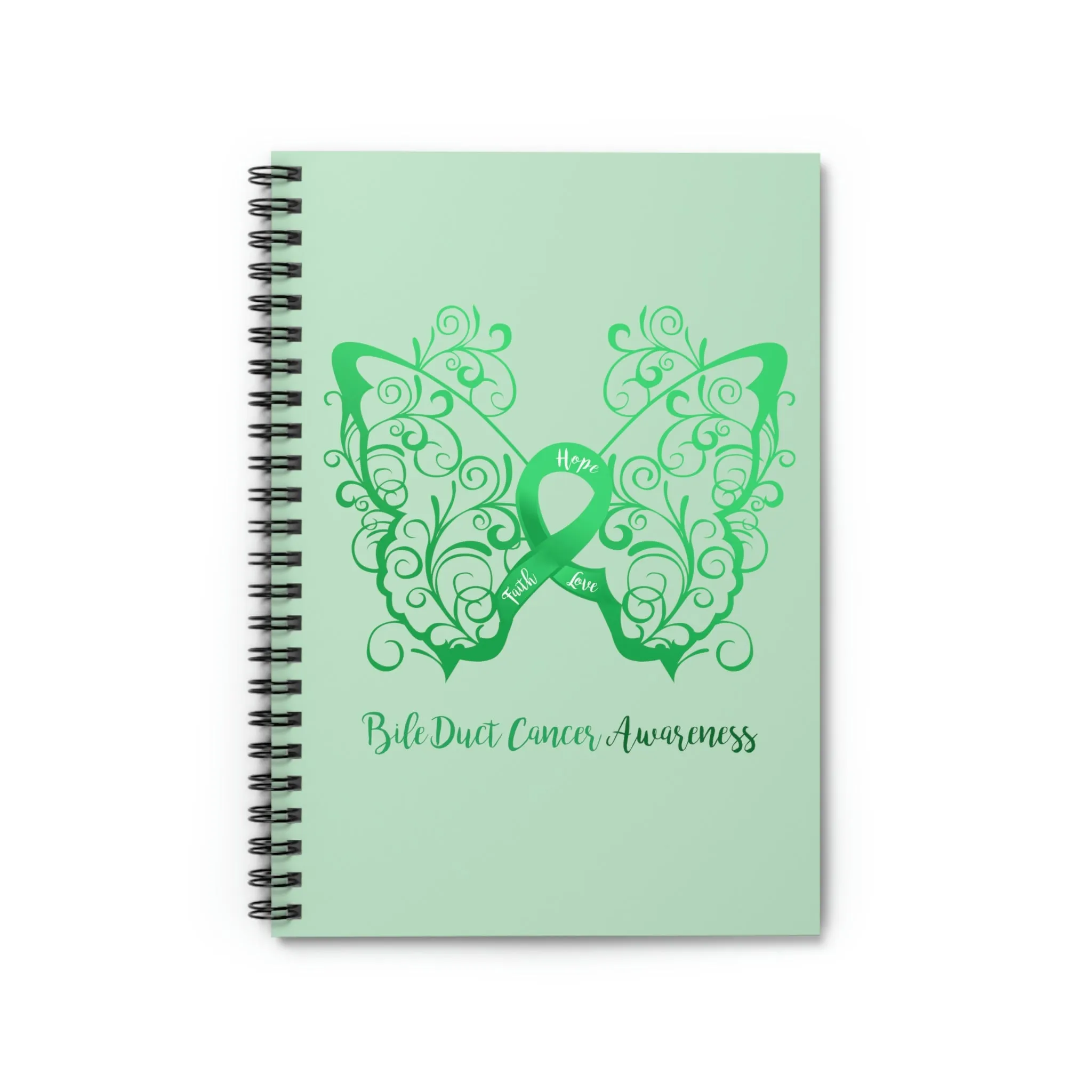 Bile Duct Cancer Awareness Filigree Butterfly "Light Green" Spiral Journal - Ruled Line