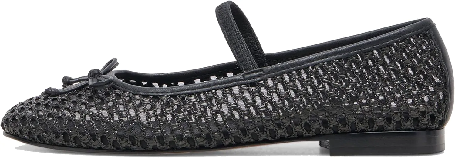 Black Woven Flats for Women Breathable Mesh Ballet Flats with Cute Bows, Dressy Fishnet Shoes with Round Toe for Comfort and Style Size 9