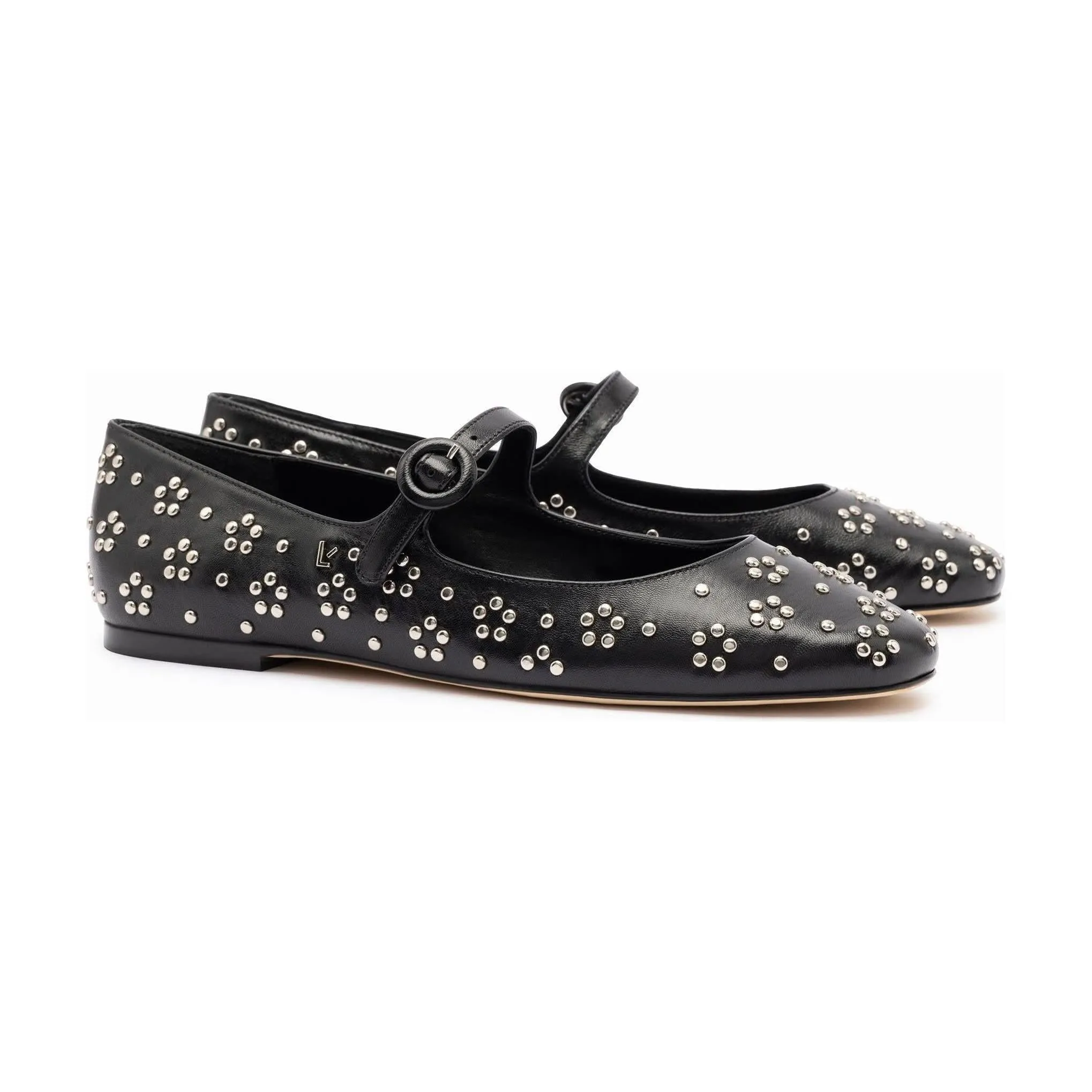 Blair Ballet Flat In Black Leather and Metallic Studs