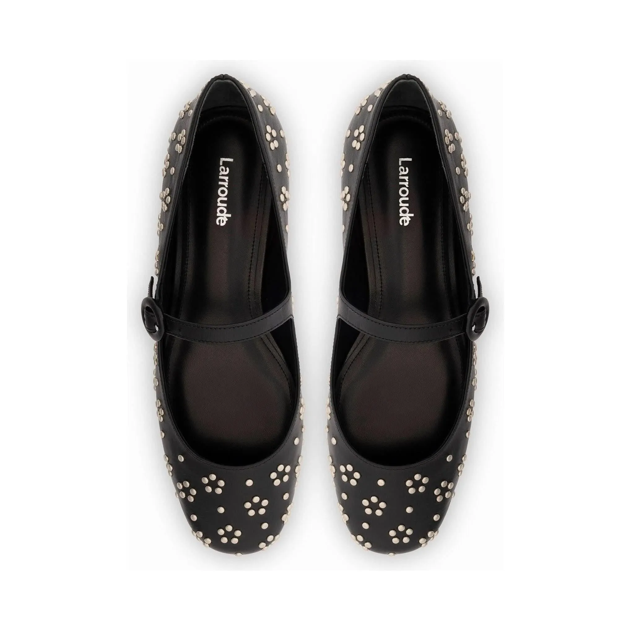 Blair Ballet Flat In Black Leather and Metallic Studs