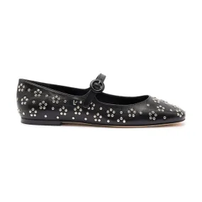 Blair Ballet Flat In Black Leather and Metallic Studs